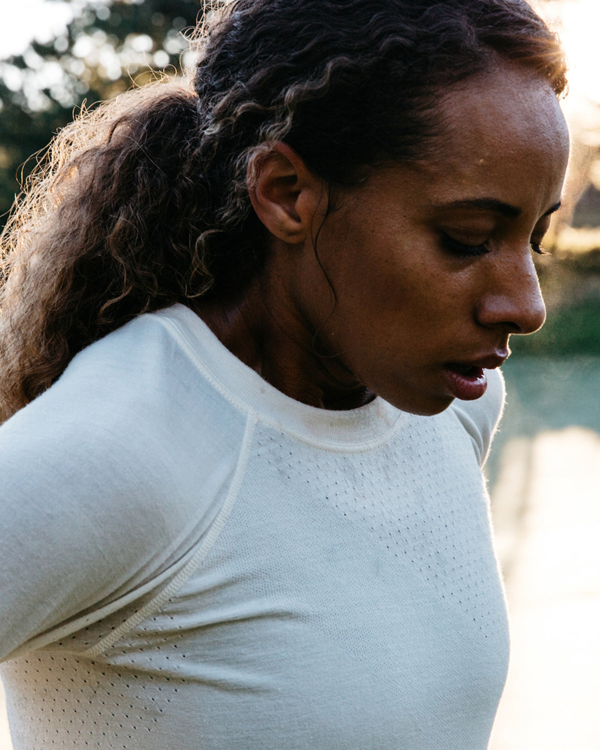 Tracksmith Brighton Base Layer seamless knit detail