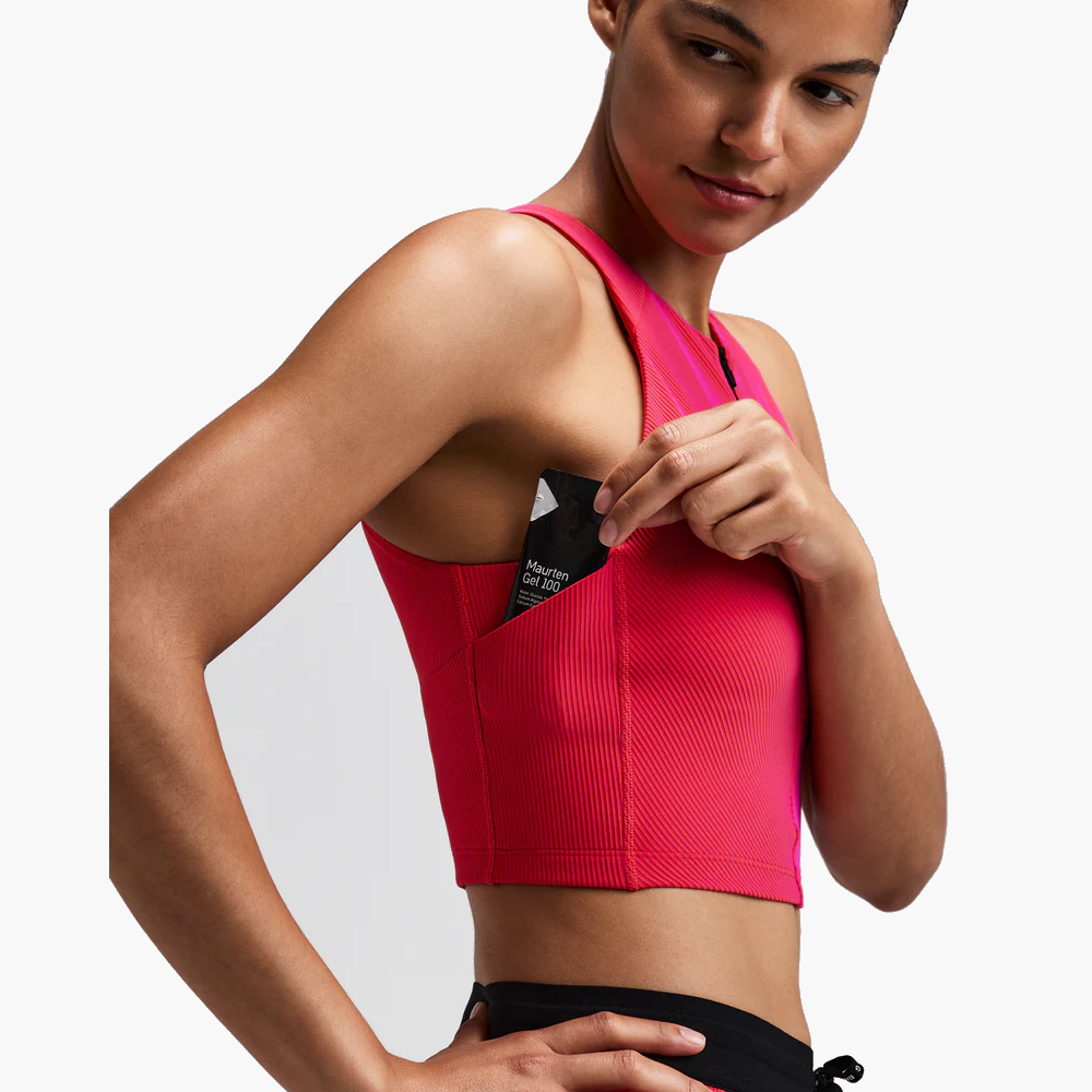 Women's Striped Cadence Zip Front Race Crop — Poppy / Azalea — image 1
