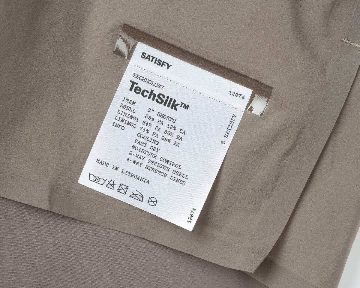 Satisfy TechSilk 8" Shorts exterior care label