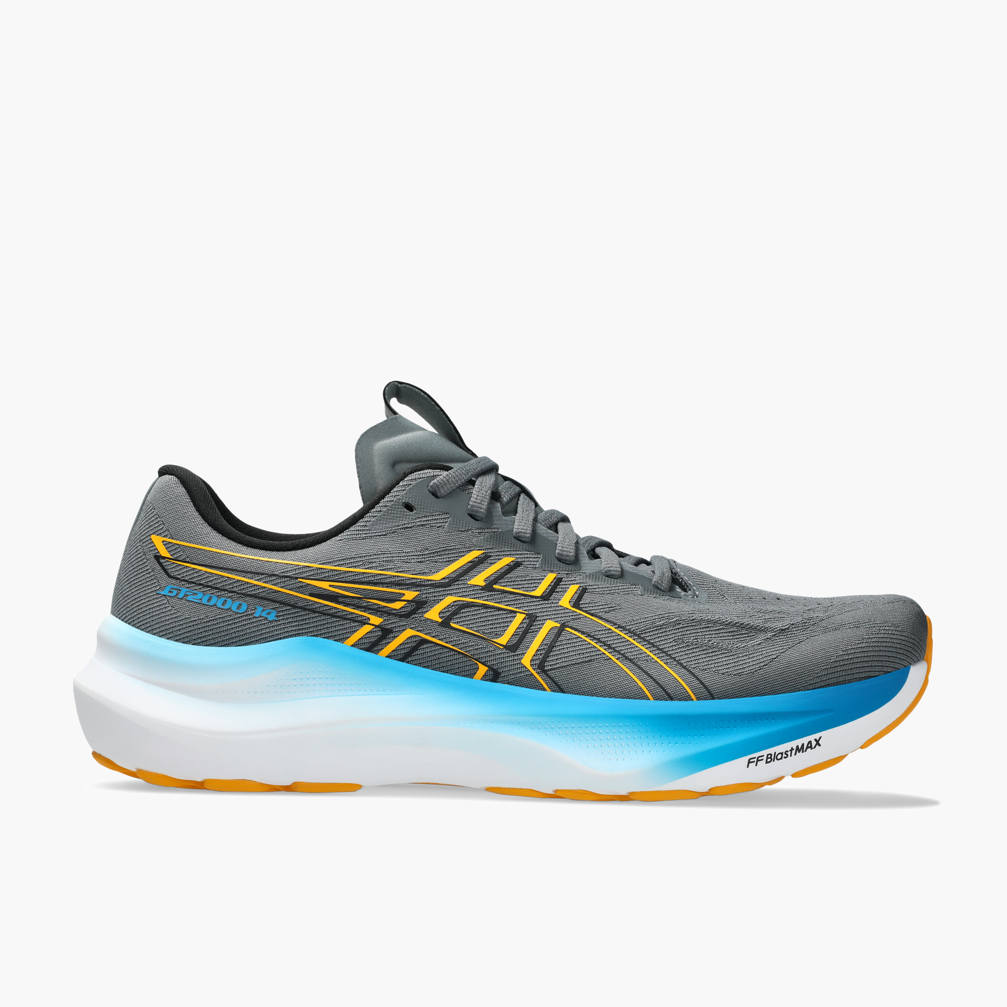 Lateral angle shot of Men's GT-2000 14 in Steel Grey / Yamabuki