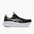 Lateral angle shot of Men's Gel-Nimbus 28 in Black / Feather Grey