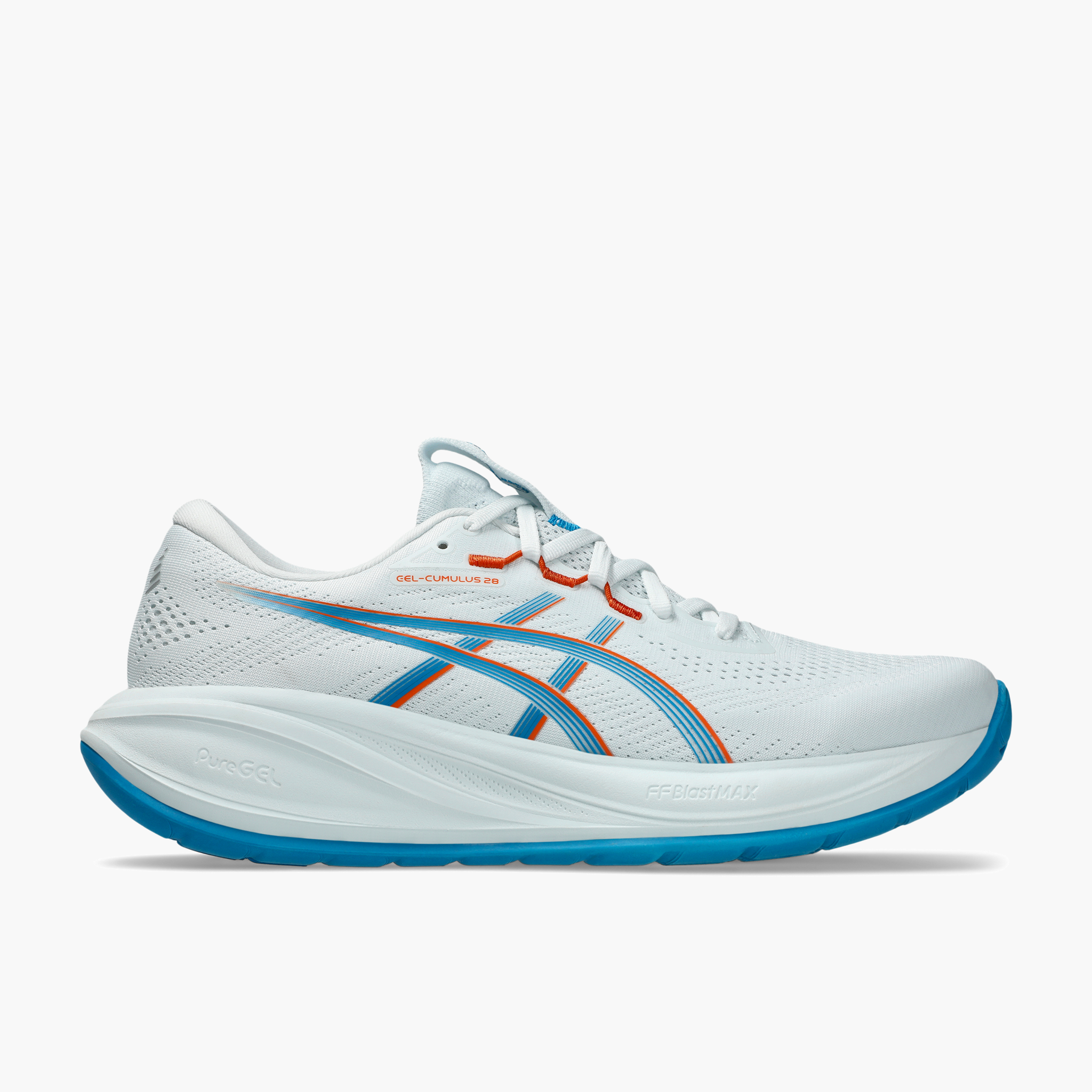Lateral angle shot of Men's Gel-Cumulus 28 in Arctic Blue / Aegean Blue