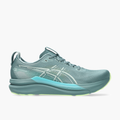 Lateral angle shot of Men's Gel-Kayano 33 in Foggy Teal / Illuminate Yellow