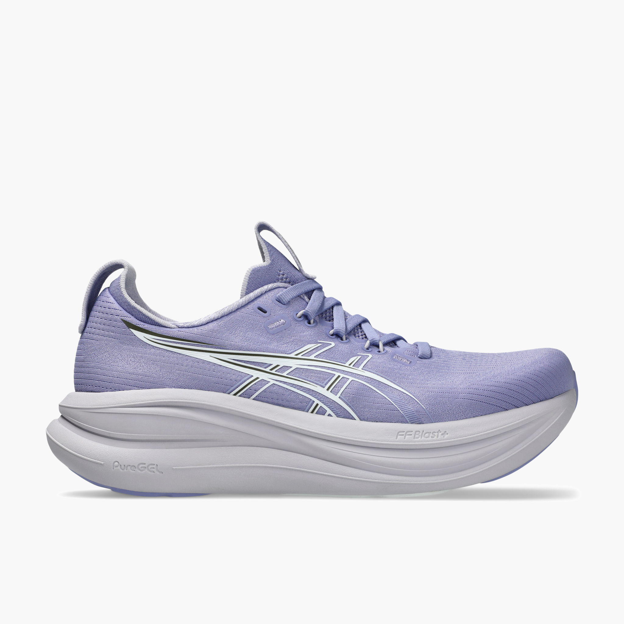 Lateral angle shot of Women's Gel-Nimbus 28 in Bluebell / White
