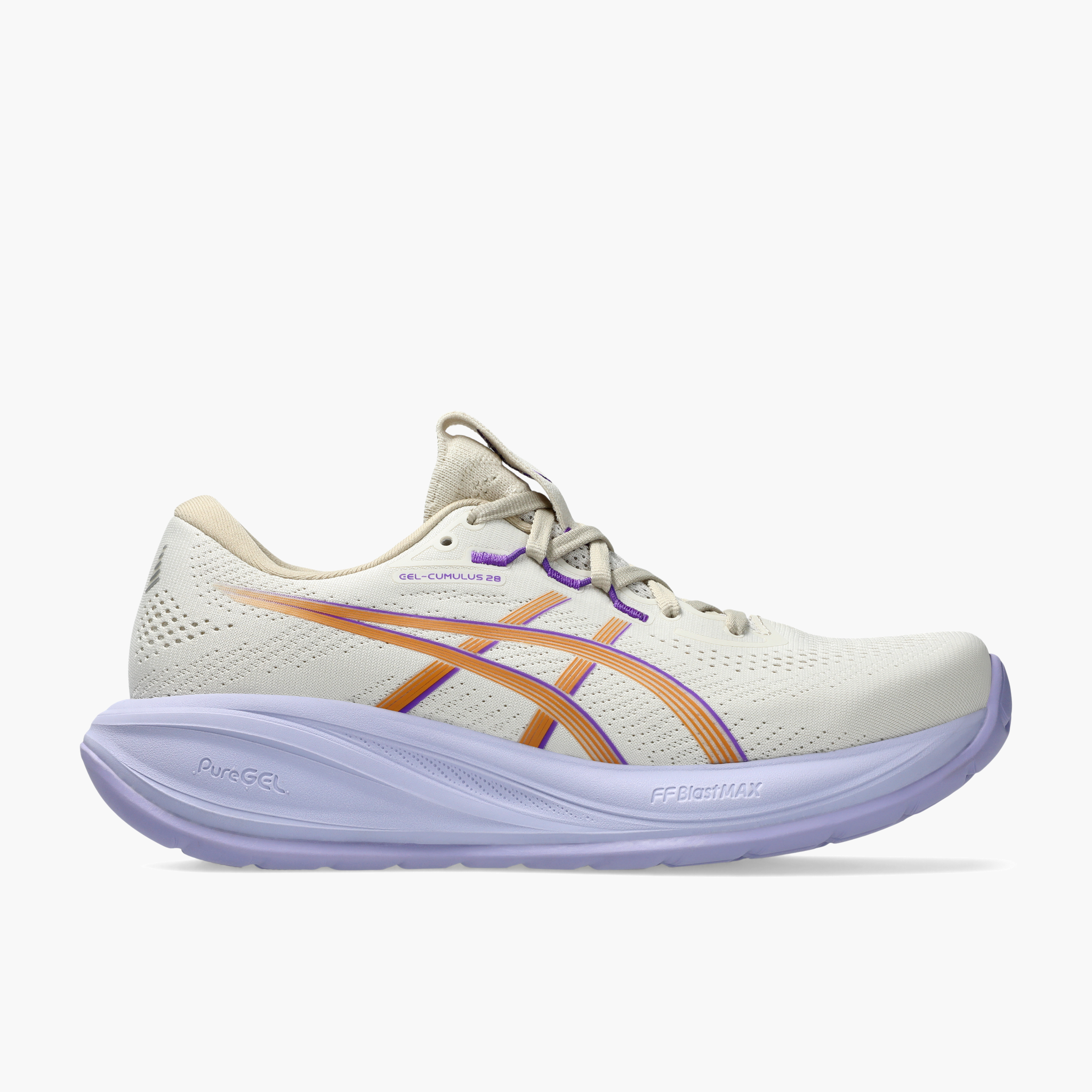 Lateral angle shot of Women's Gel-Cumulus 28 in Oatmeal / Fresh Air