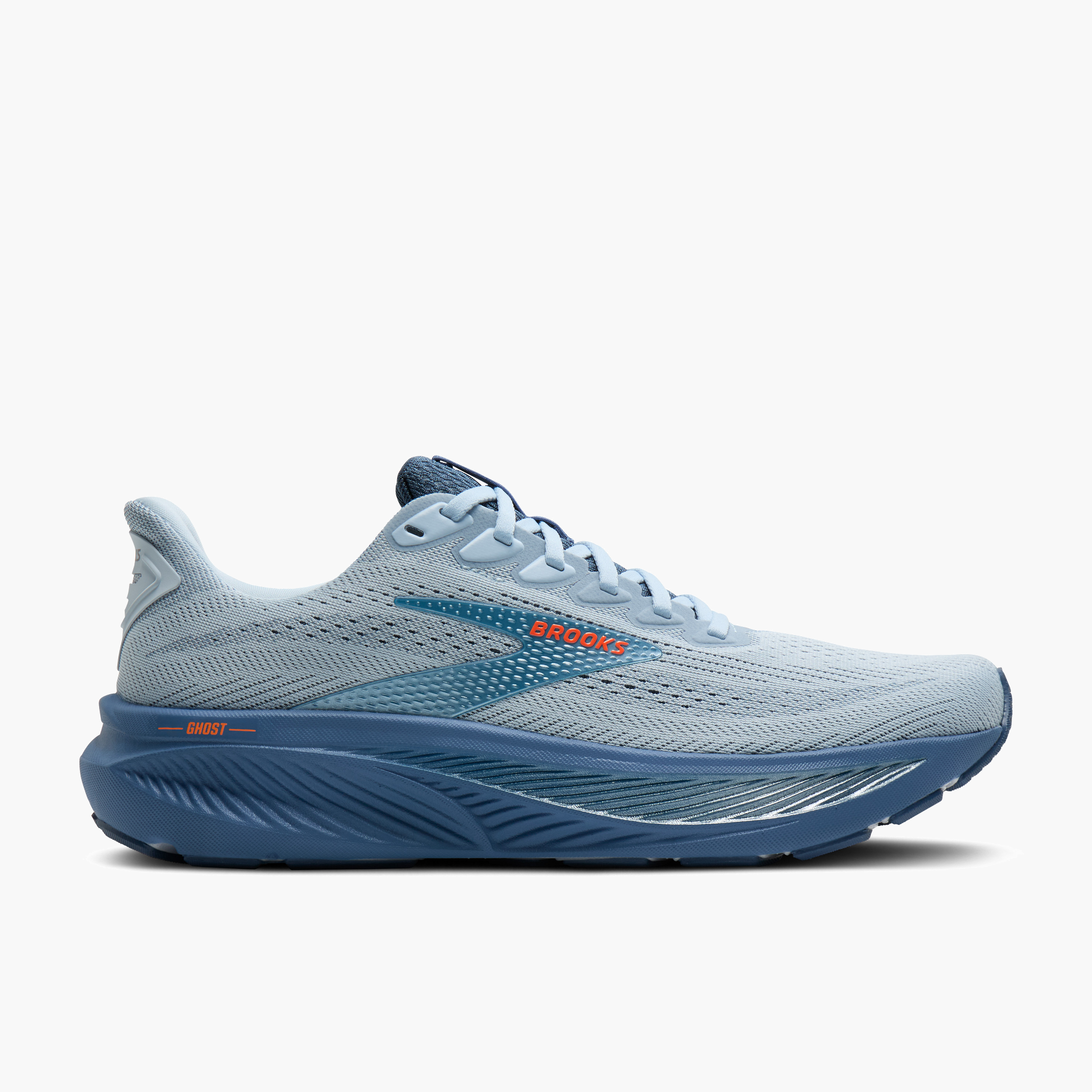 Lateral angle shot of Men's Ghost 17 in Skyway / Moonlight / Orange