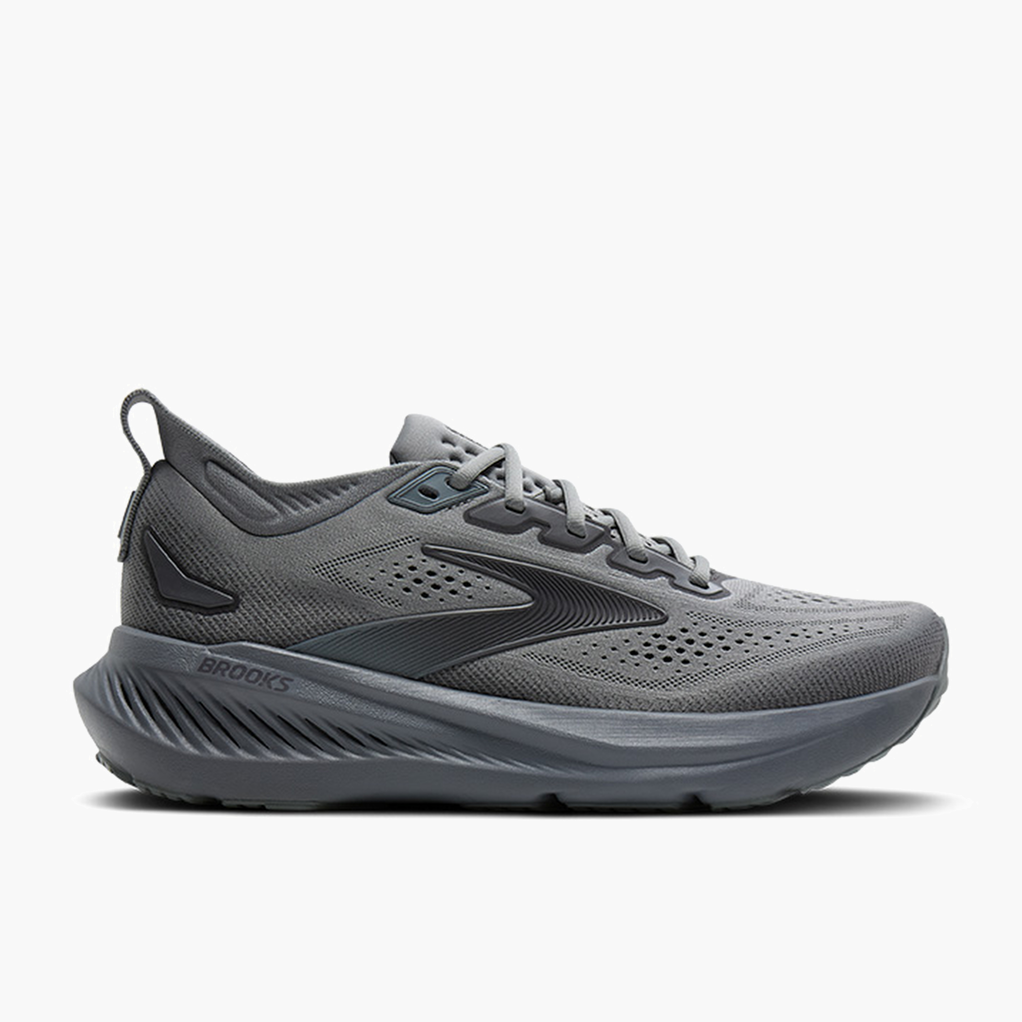 Lateral angle shot of Men's Glycerin 23 in Grey / Blackened Pearl / Black