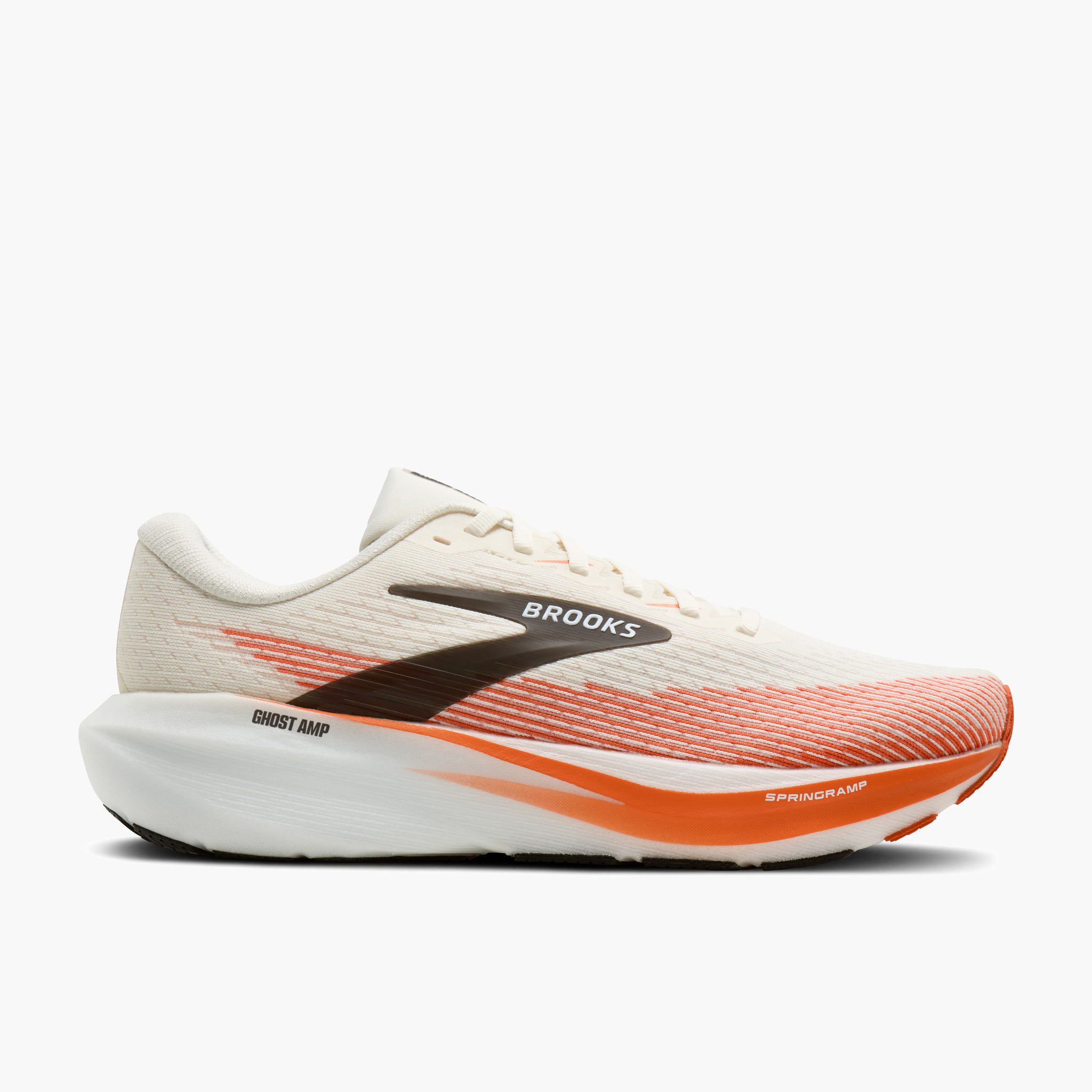 Lateral angle shot of Men's Ghost Amp in White / Tigerlily / Black