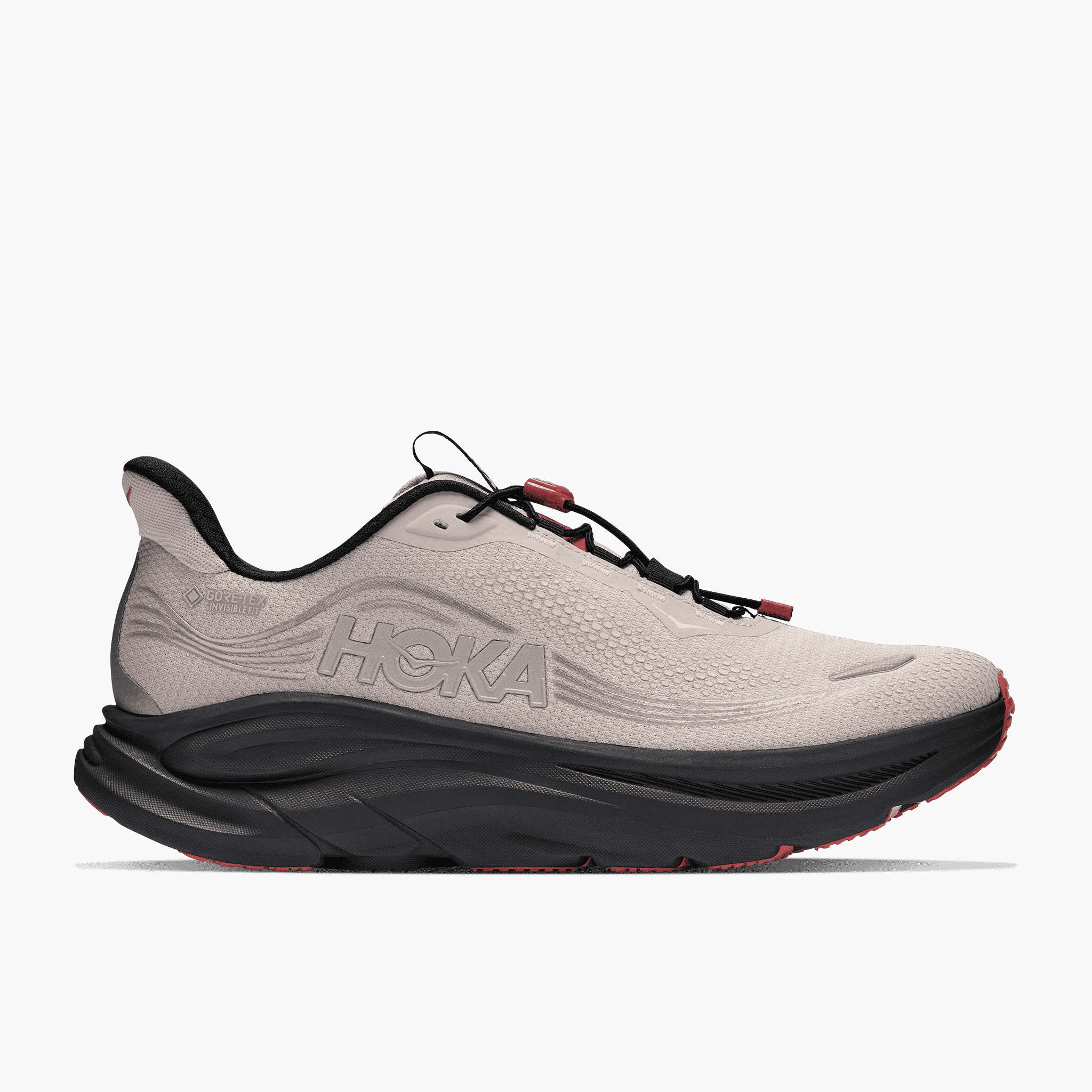 Lateral angle shot of Men's Clifton 11 Gore-Tex in River Rock Grey  /  Carbon Black