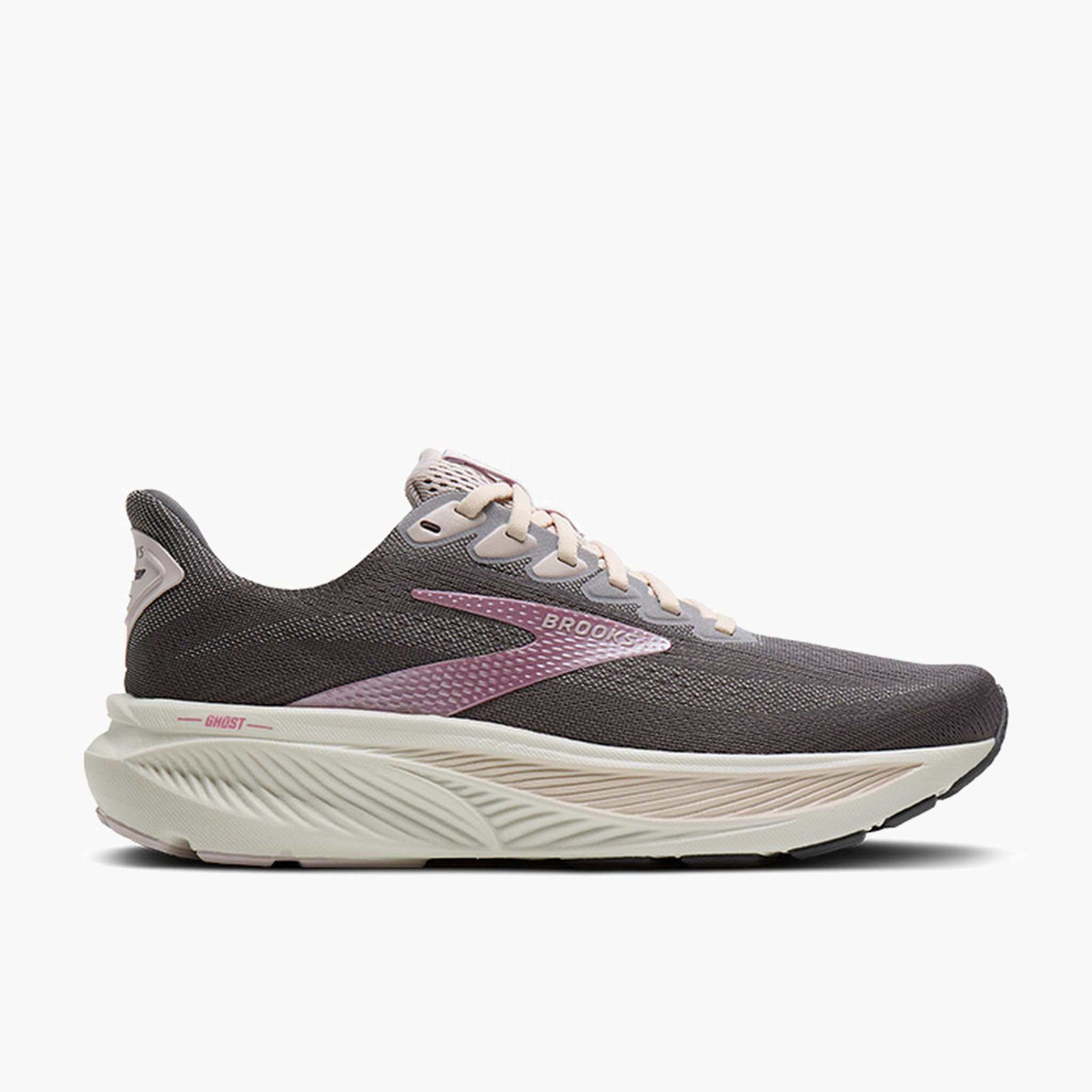 Lateral angle shot of Women's Ghost 17 in Poppy Seed / Pink / Bluewash