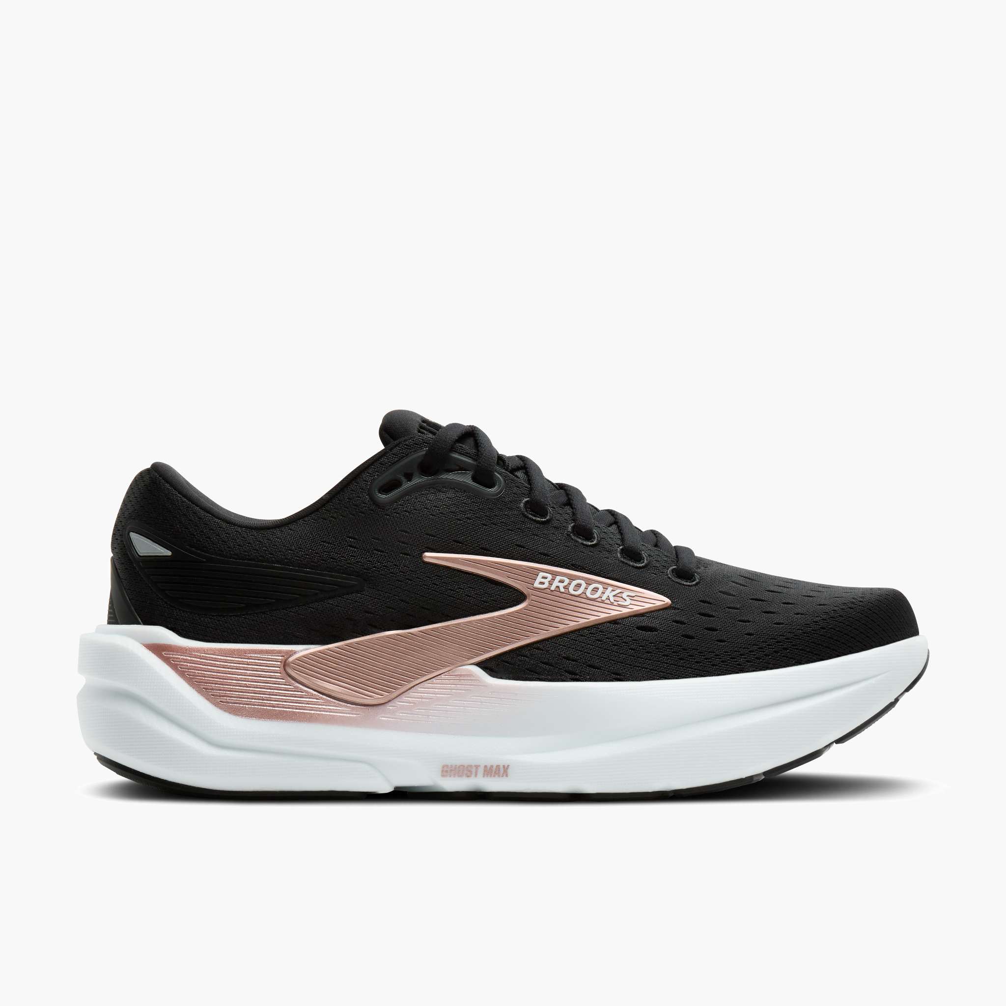 Lateral angle shot of Women's Ghost Max 3 in Black / Black / Rose Gold