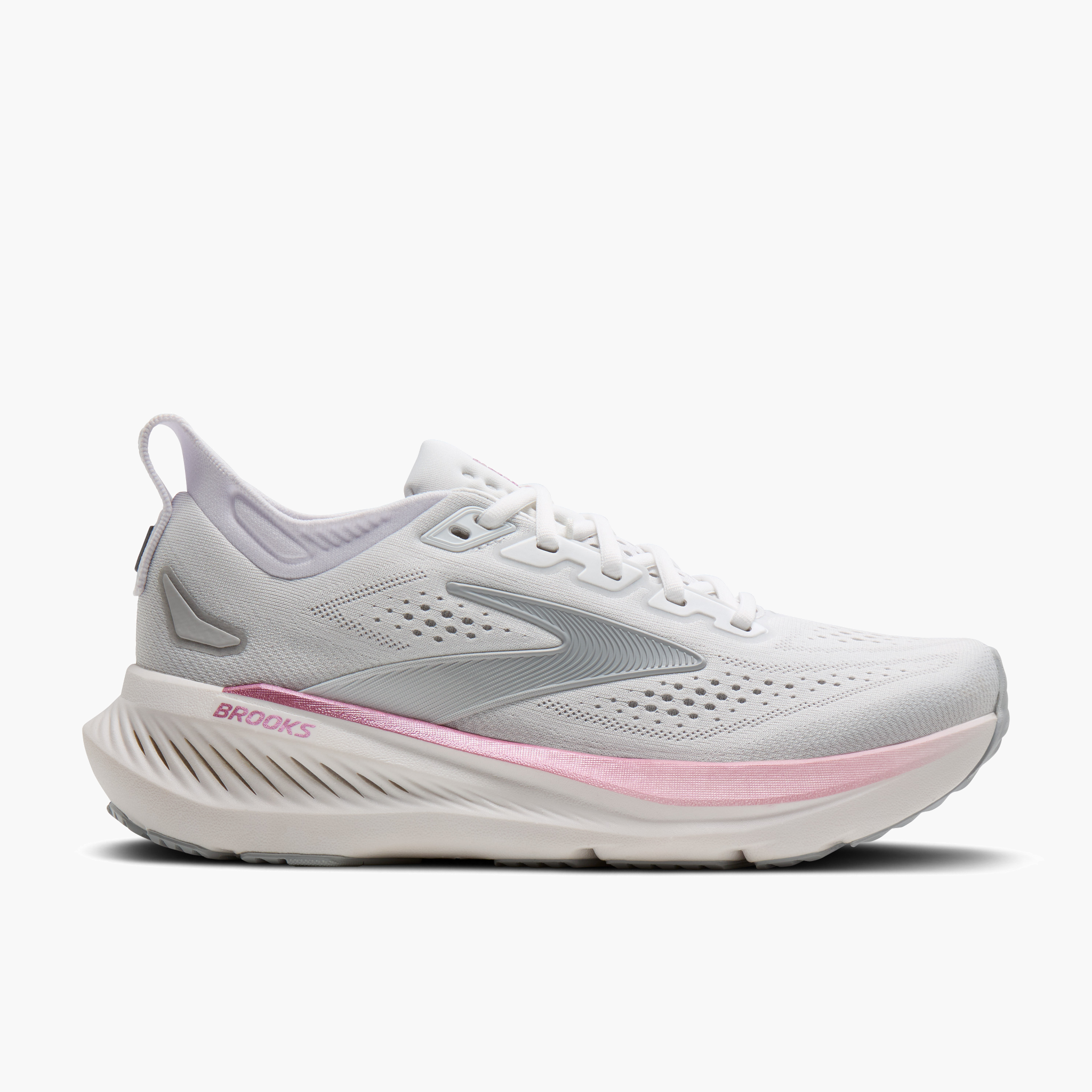 Lateral angle shot of Women's Glycerin 23 in White / Harbor Mist / Metallic