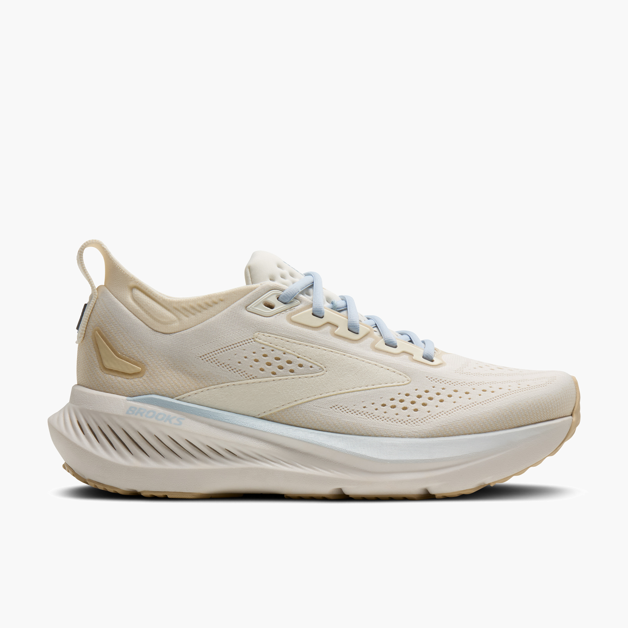 Lateral angle shot of Women's Glycerin 23 in Coconut / Sand / Skyway