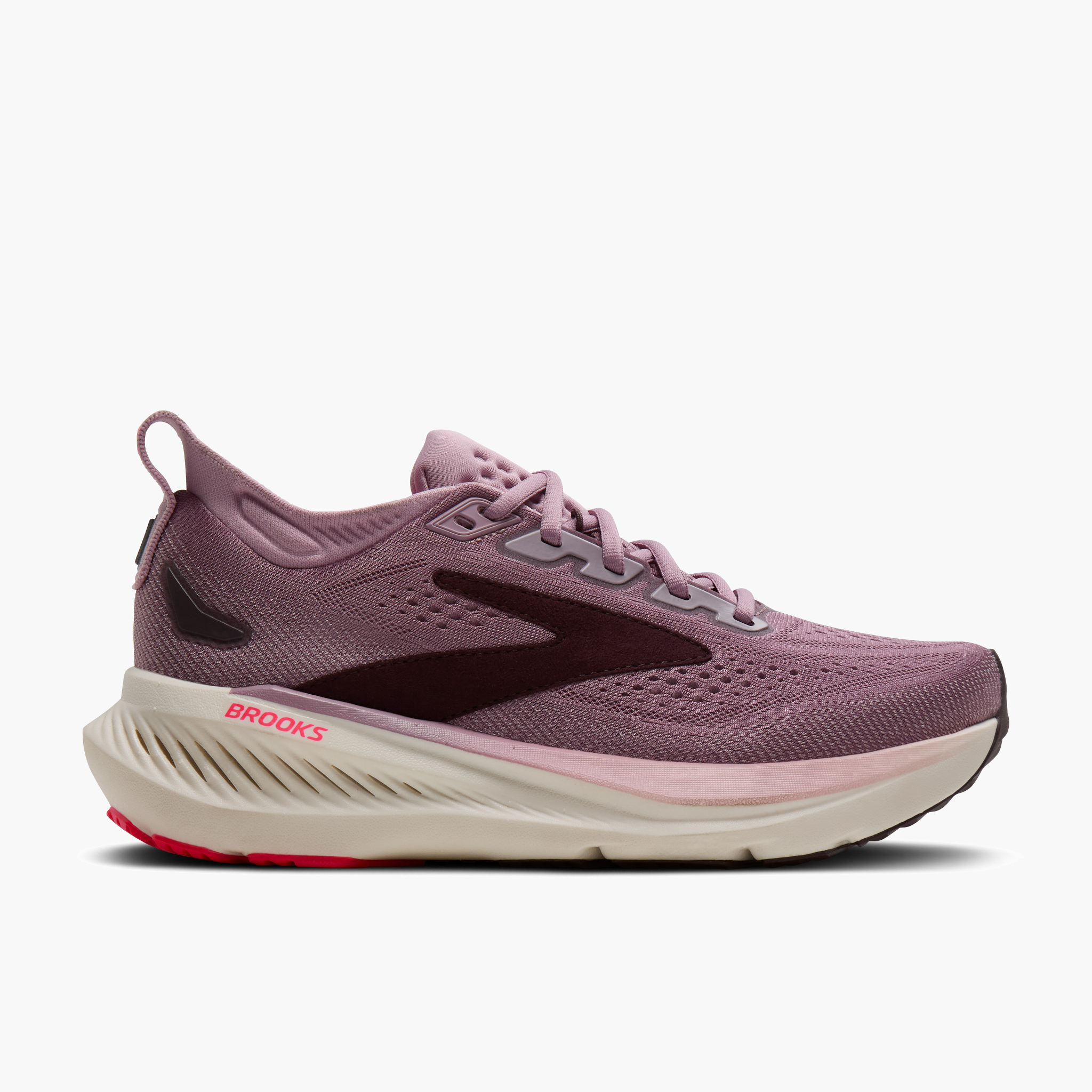 Lateral angle shot of Women's Glycerin 23 in Elderberry / Peppercorn / Clear
