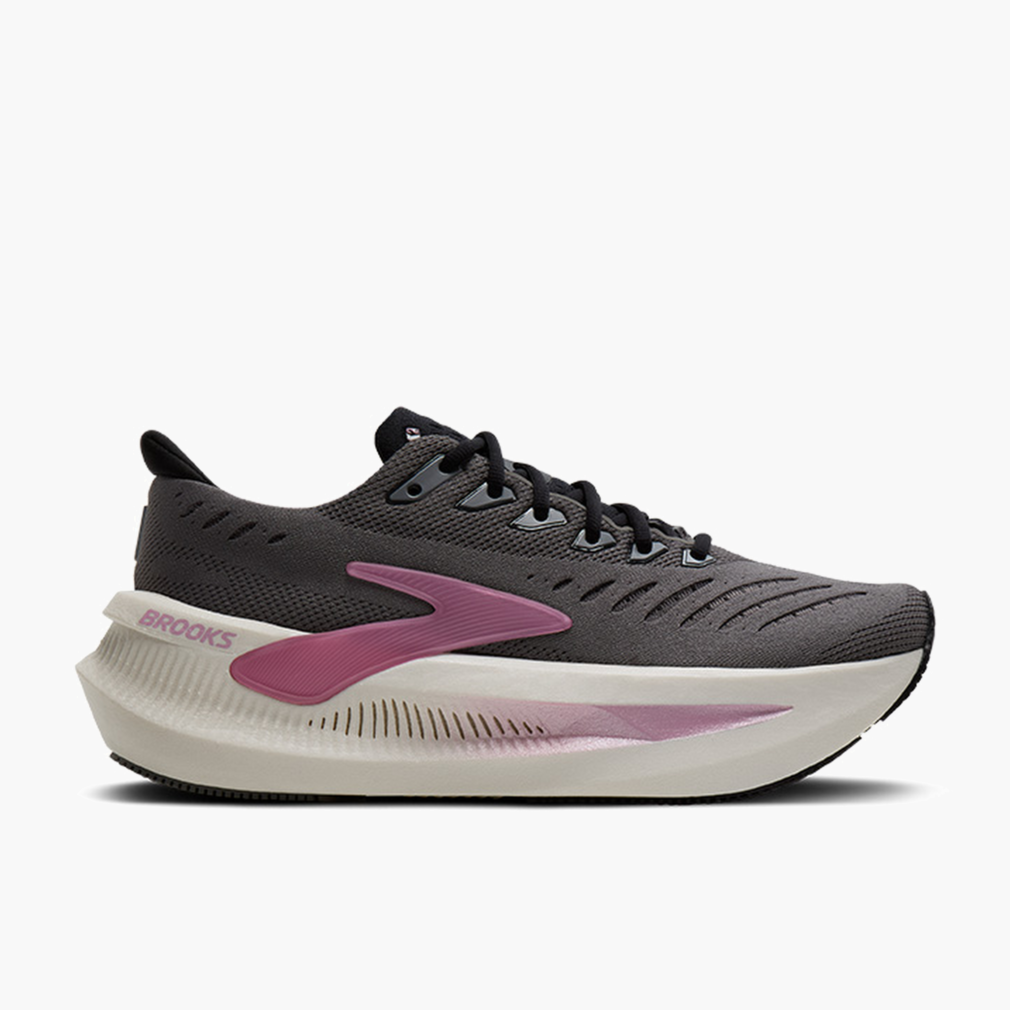 Lateral angle shot of Women's Glycerin Max 2 in Grey / Coconut / Metallic