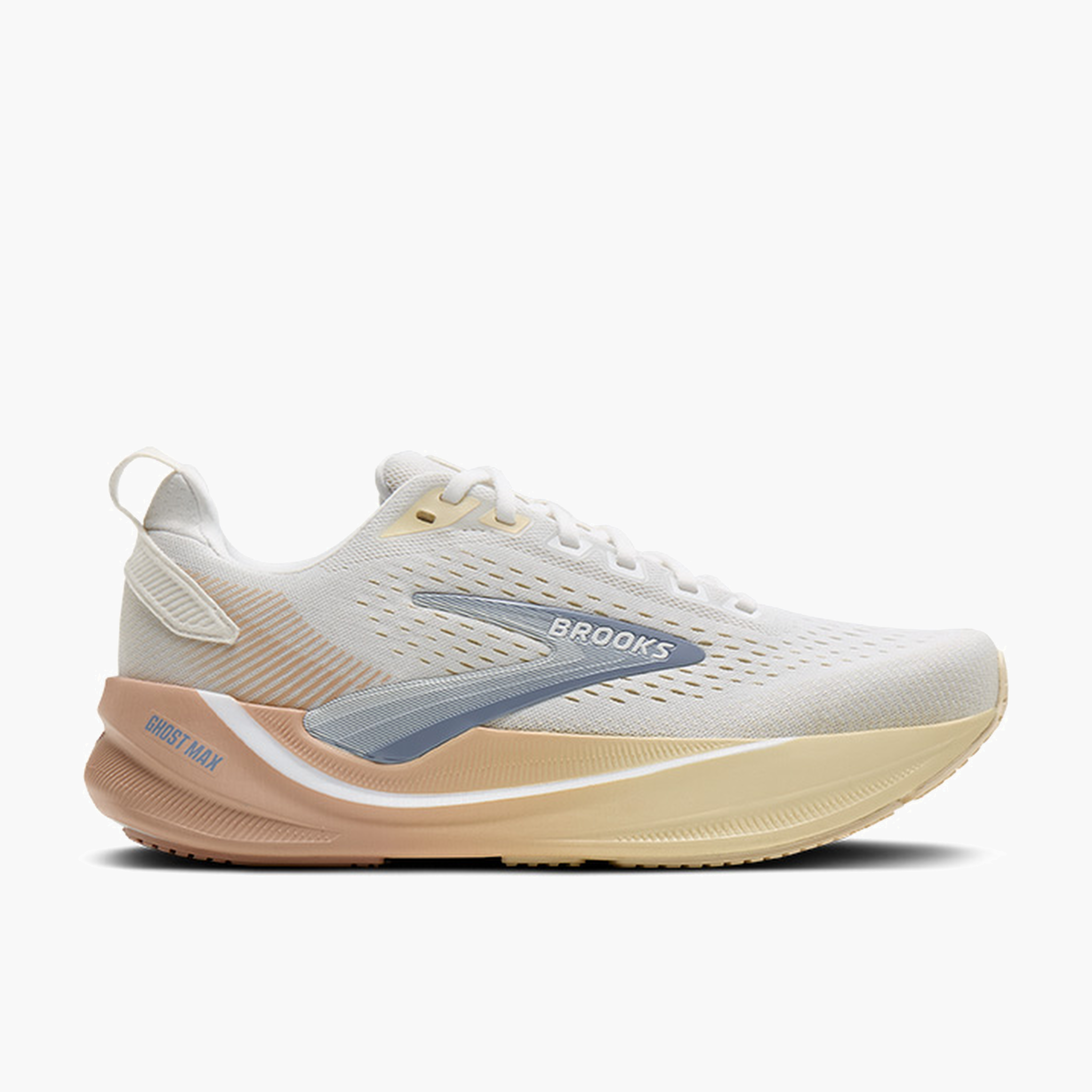 Lateral angle shot of Women's Ghost Max 4 in White / Rose / Rutabaga