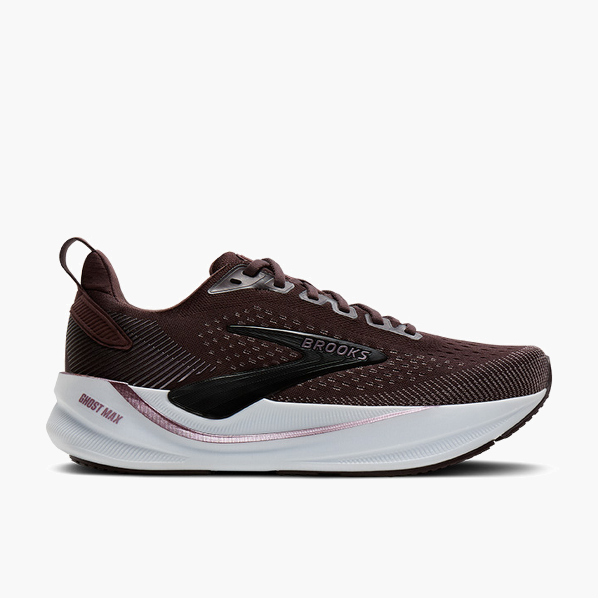 Lateral angle shot of Women's Ghost Max 4 in Raisin / Purple / Metallic