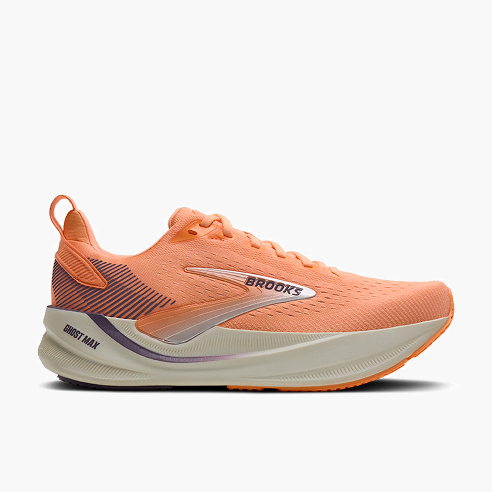 Lateral angle shot of Women's Ghost Max 4 in Cyber Peach / Grape / Bluewash