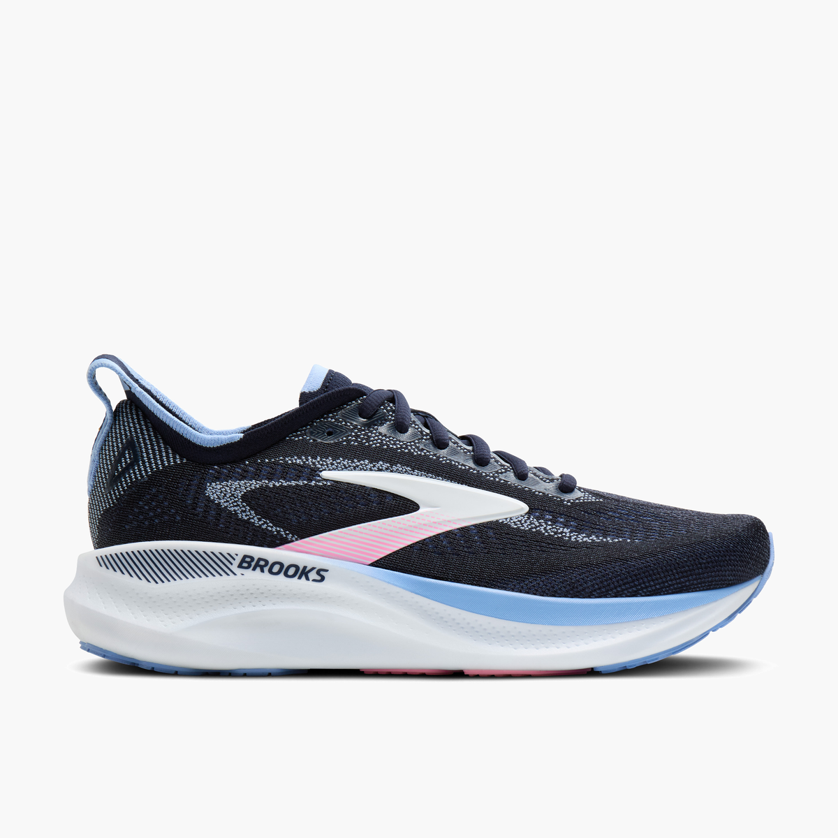 Lateral angle shot of Women's Adrenaline GTS 26 in Navy / Cornflower / Pink
