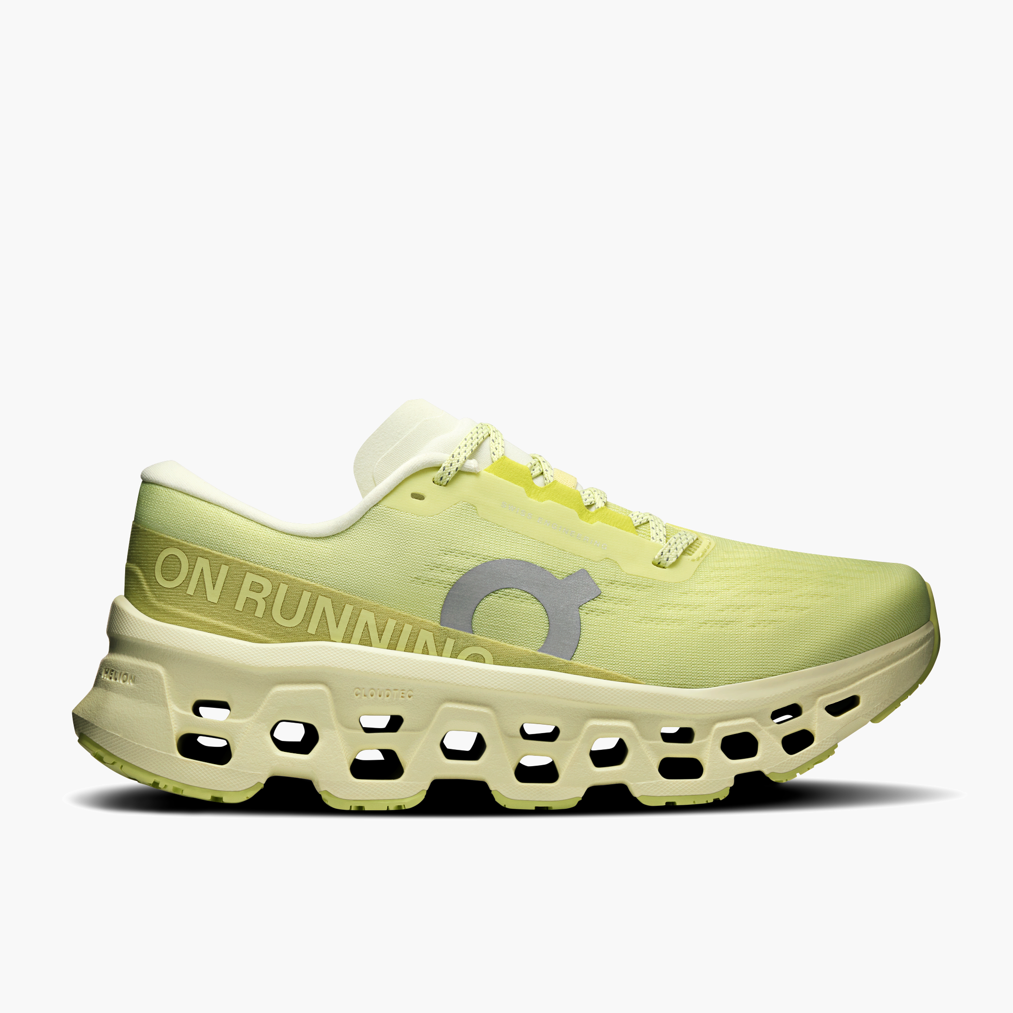 Lateral angle shot of Women's Cloudmonster 3 in Limelight | Seedling