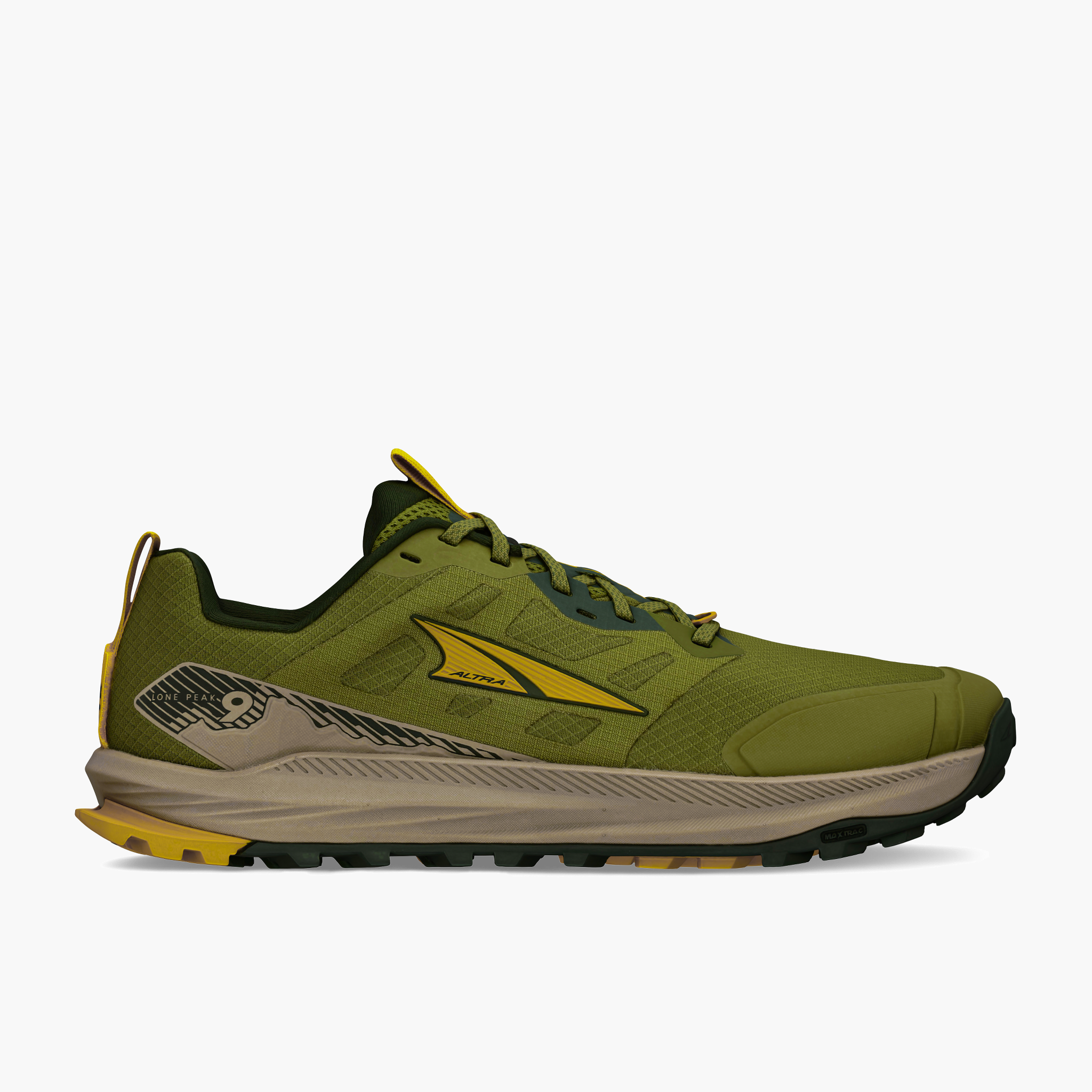 Lateral angle shot of Men's Lone Peak 9 in Green
