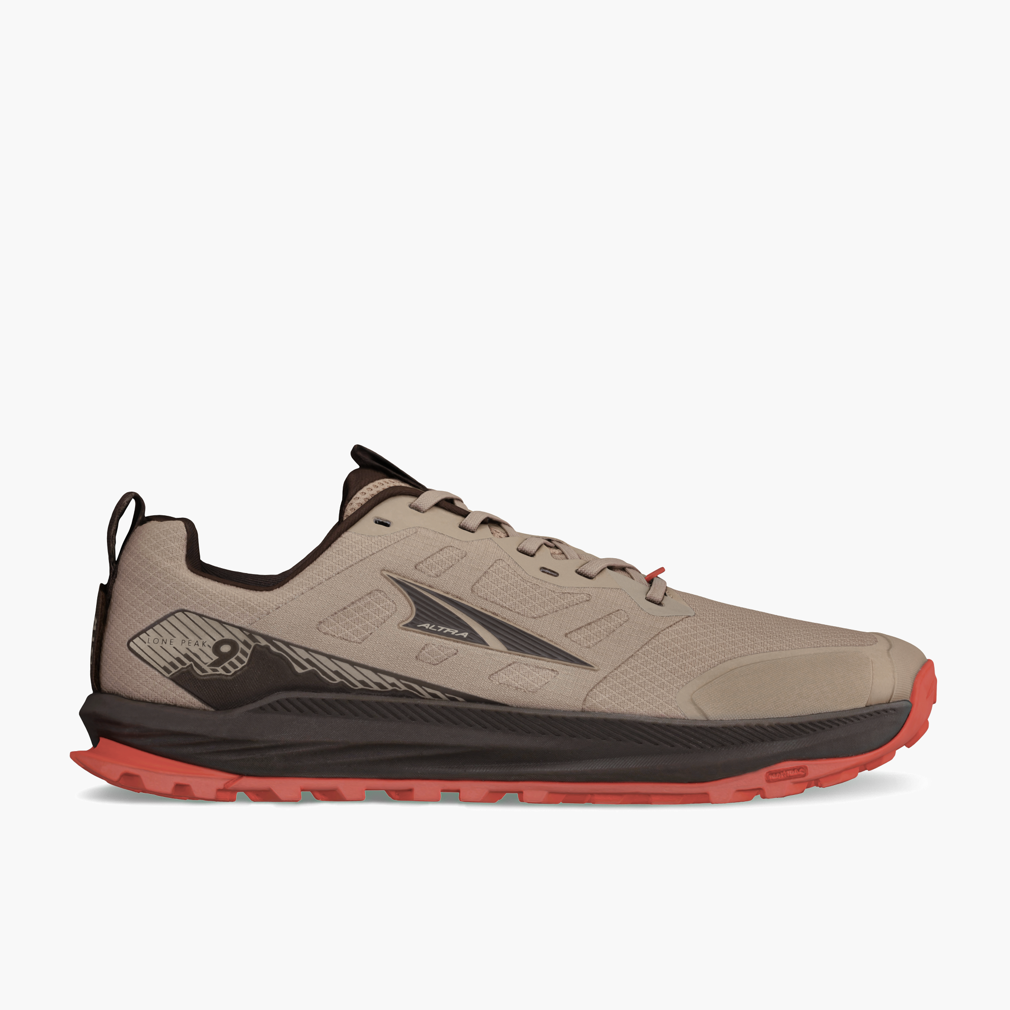Lateral angle shot of Men's Lone Peak 9 in Brown