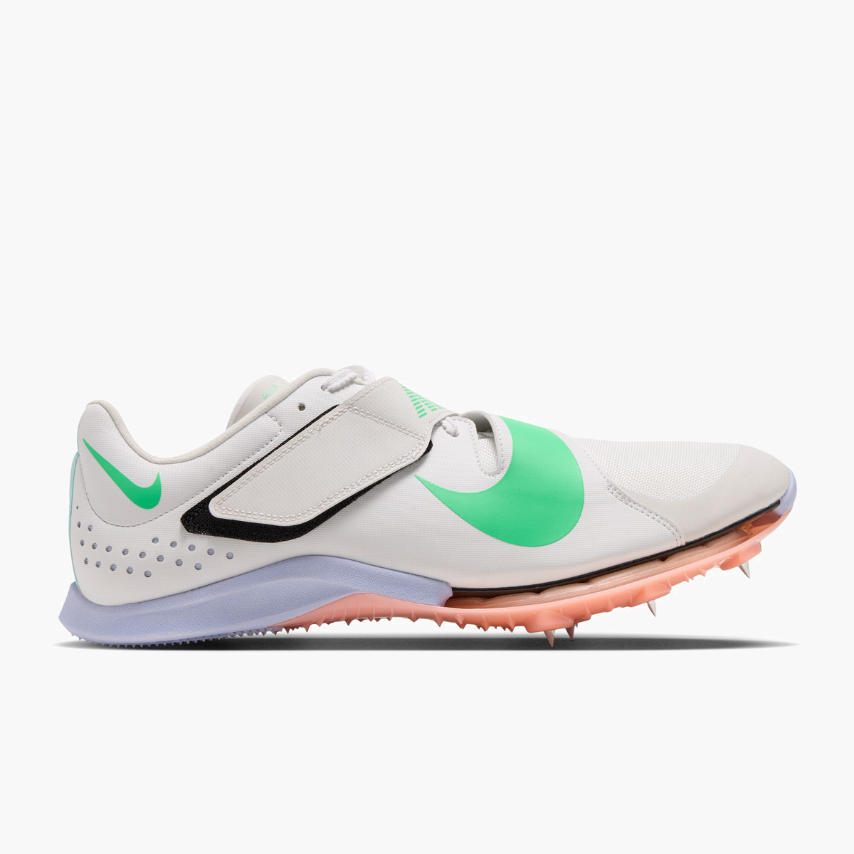 Lateral angle shot of All Gender Long Jump Elite in Summit White / Electro Green-palest Purple