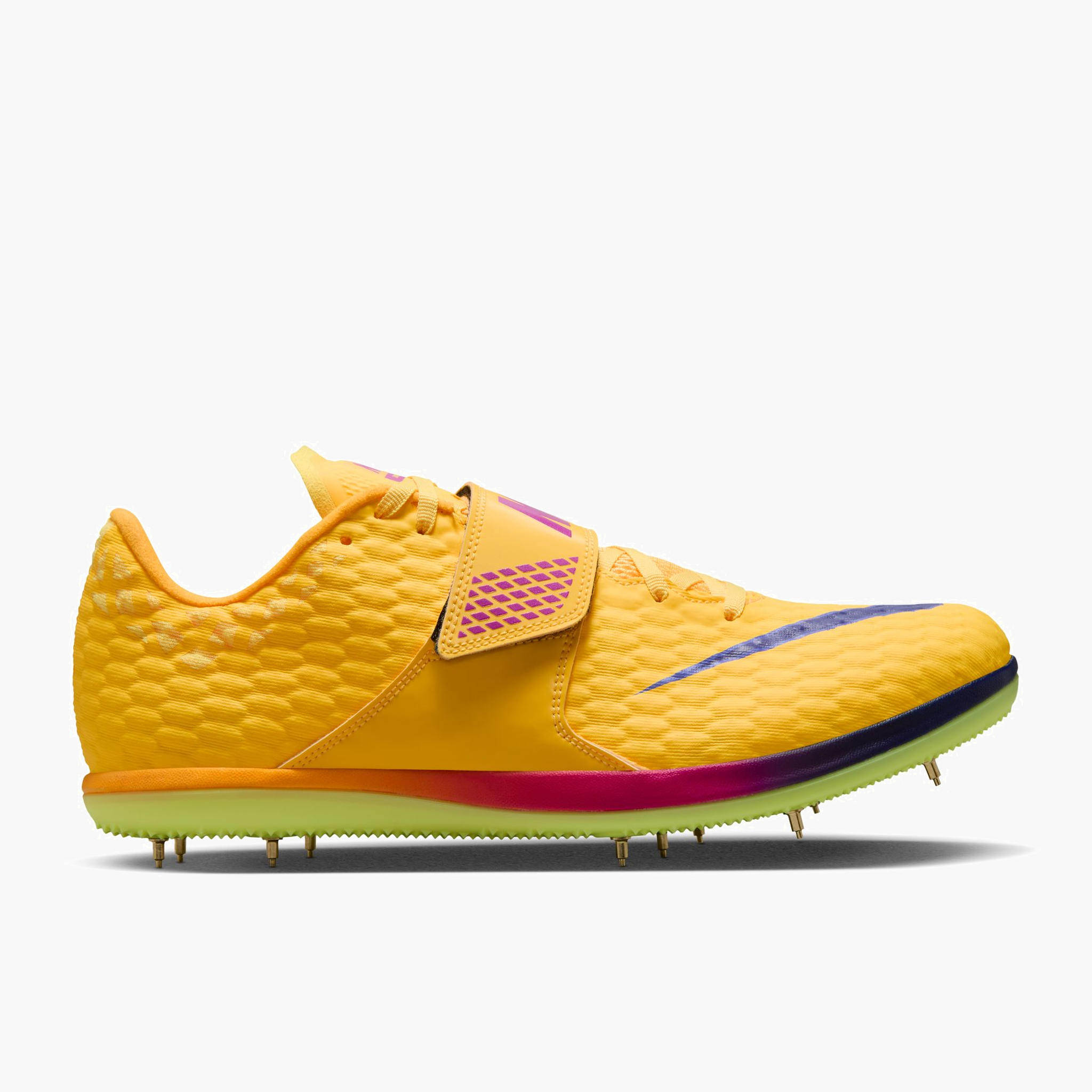 Lateral angle shot of All Gender High Jump Elite in Citron Pulse / Indigo Burst-mega Blue