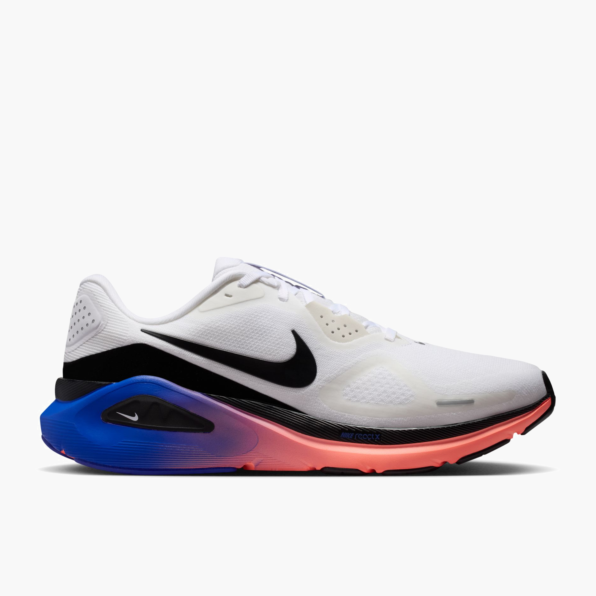 Lateral angle shot of Men's Structure 26 in White / Black-Atomic Pink-Racer Blue