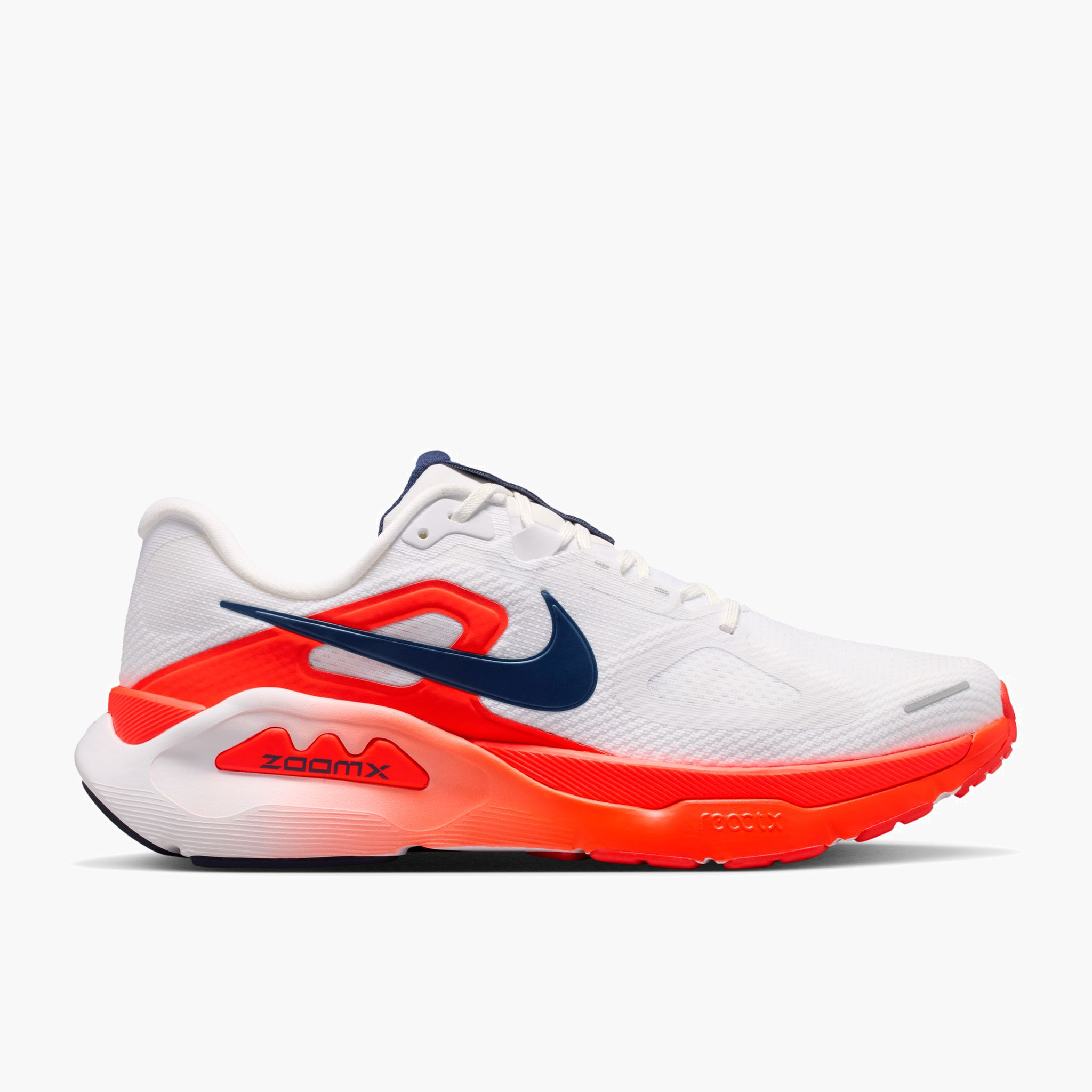 Lateral angle shot of Men's Structure Plus in White / Midnight Navy-Bright Crimson