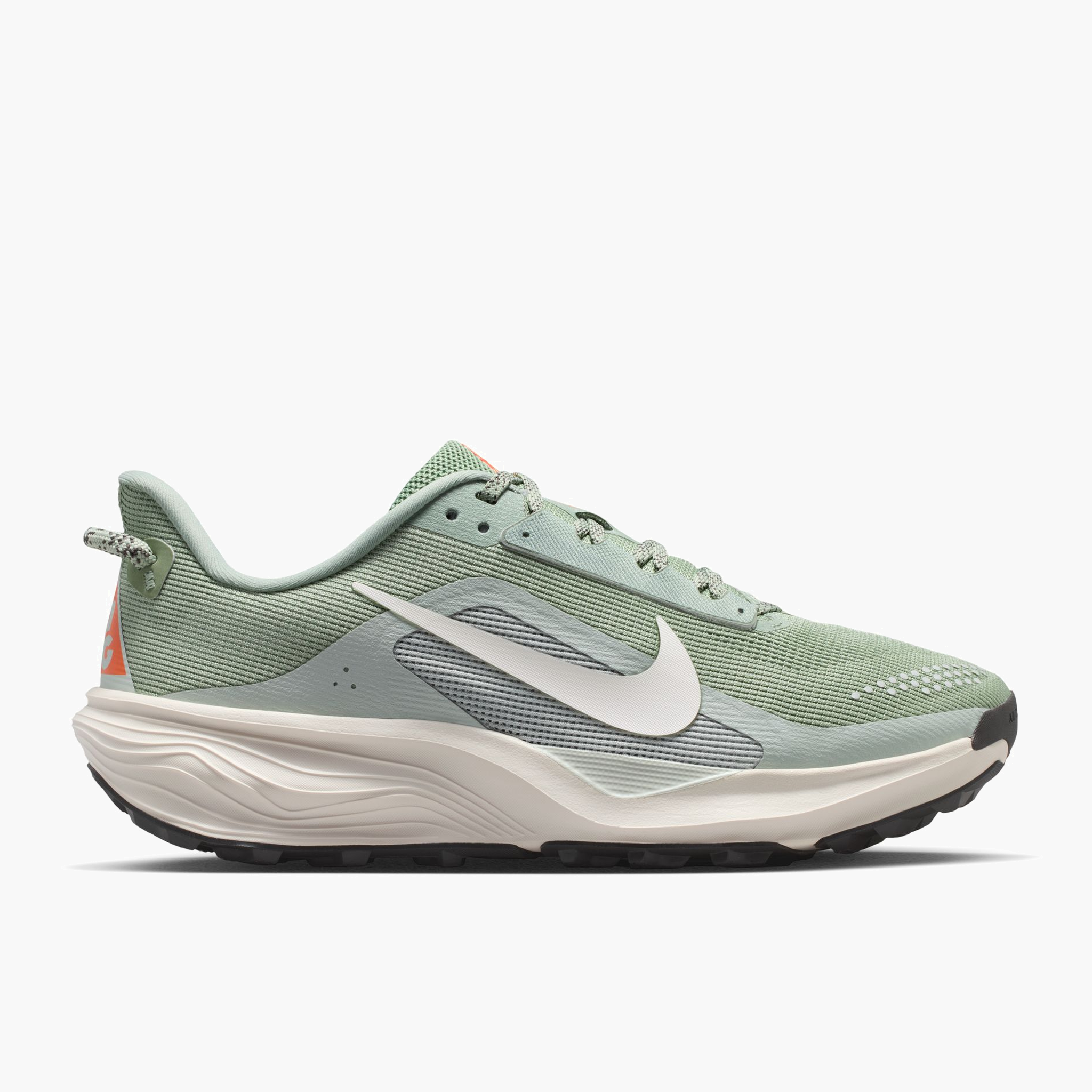 Lateral angle shot of Women's ACG Pegasus in Jade Horizon / Phantom-Light Silver