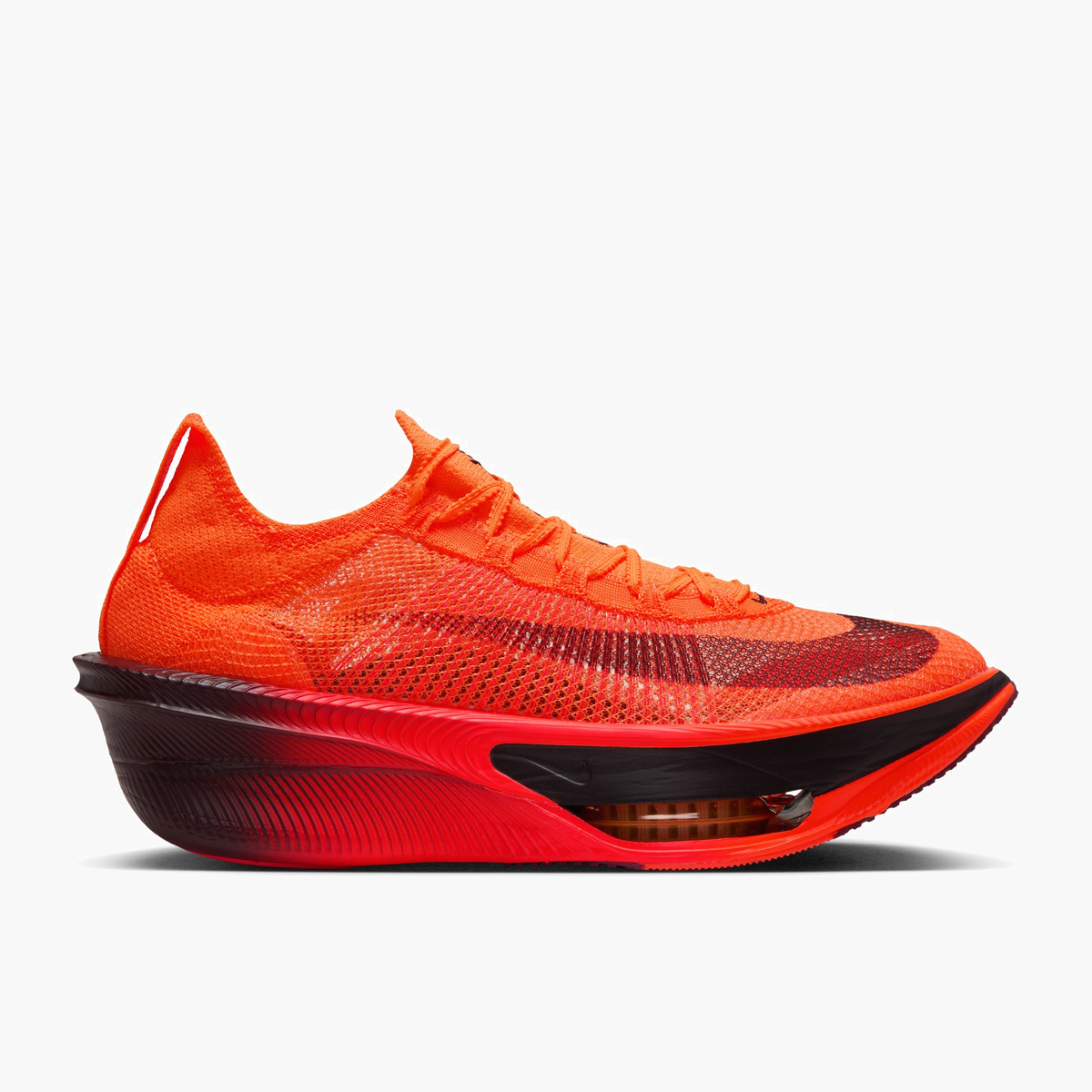Lateral angle shot of Men's Alphafly 4 in Total Orange / Burgundy Ash-Hyper Crimson