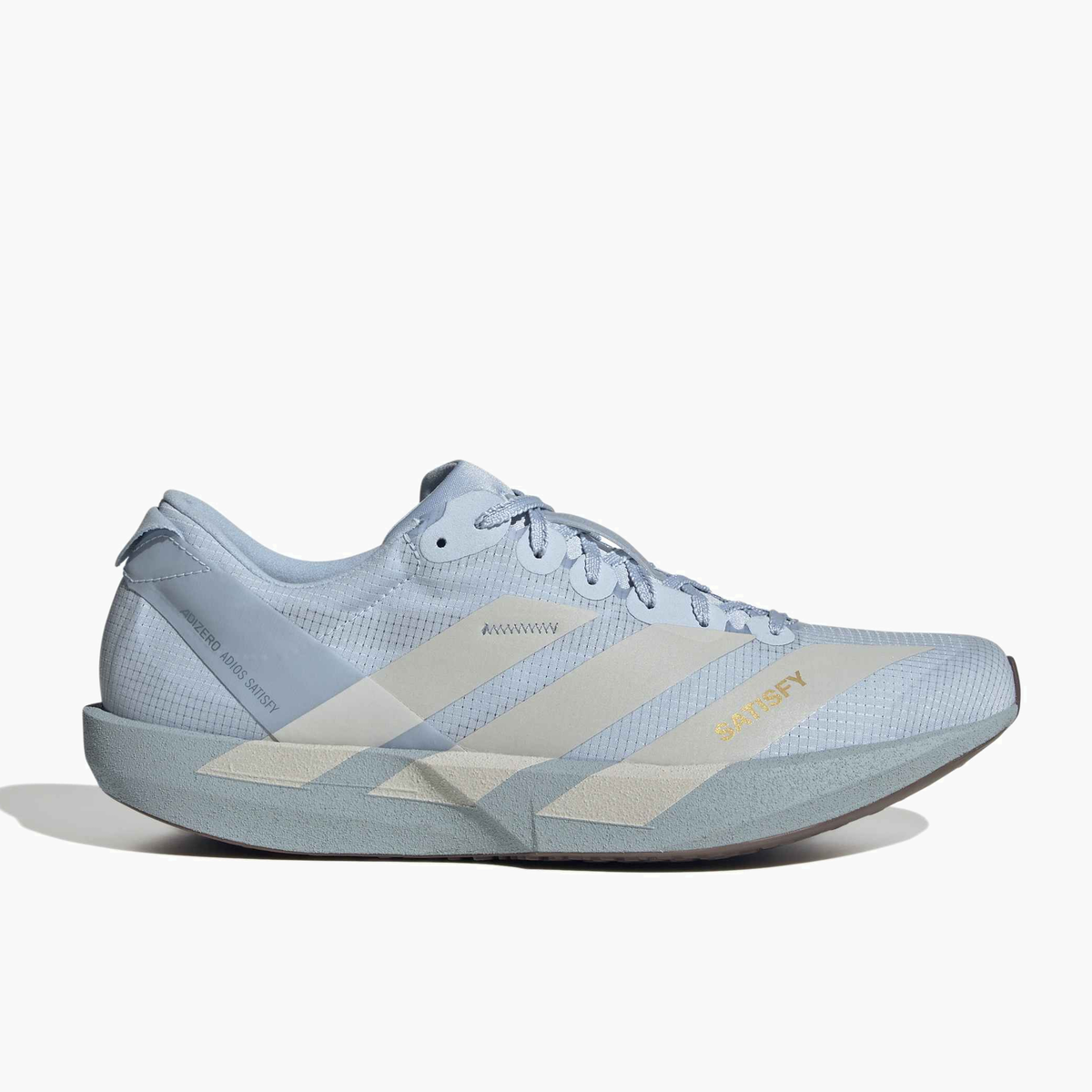 Lateral angle shot of Men's Adizero Adios in Wonblu / Peamet / Wonblu