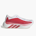 Lateral angle shot of Women's Hyperboost Edge in Ftwr White / Pure Ruby / Zero Met.