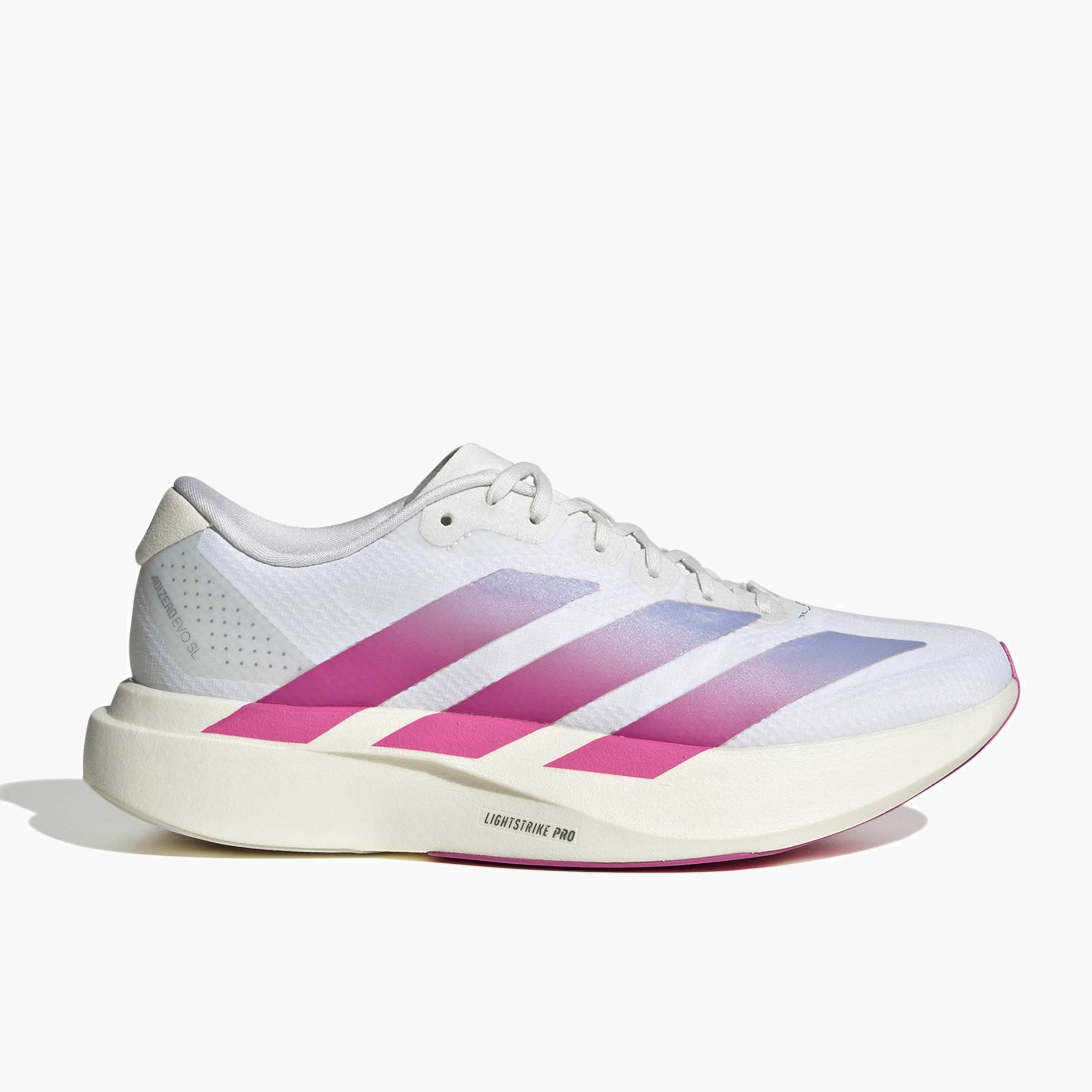 Lateral angle shot of Women's Evo SL Woven in Ftwr White / Lucid Fuchsia / Violet Tone