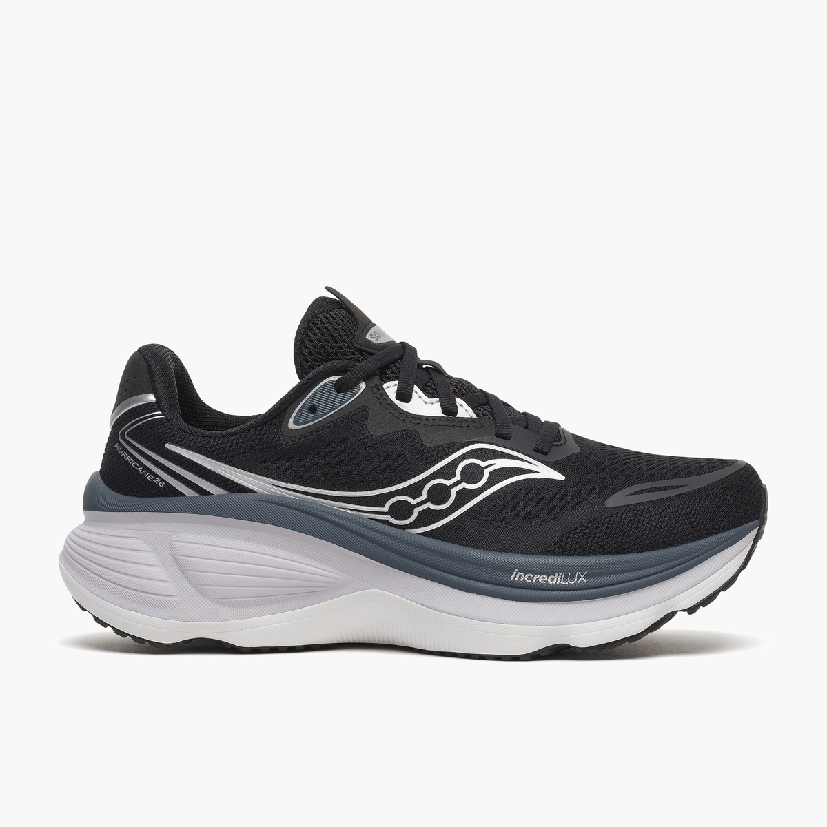 Lateral angle shot of Women's Hurricane 26 in Black / Silver
