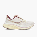 Lateral angle shot of Women's Endorphin Speed 5 in Ivory / Maroon