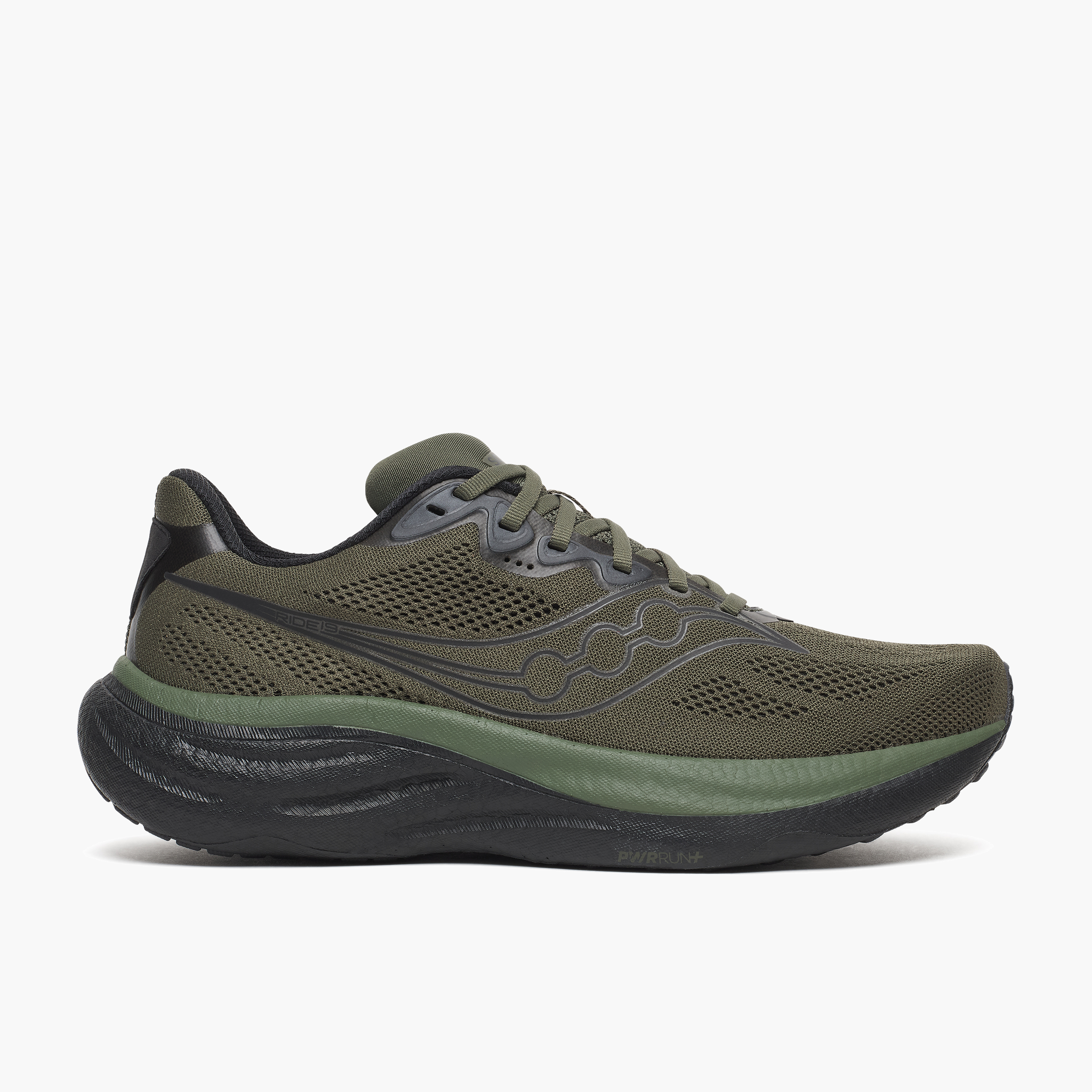 Lateral angle shot of Men's Ride 19 in Fatigue / Blac