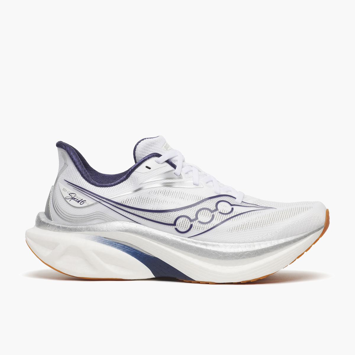 Lateral angle shot of Men's Endorphin Speed 6 in White / Naval