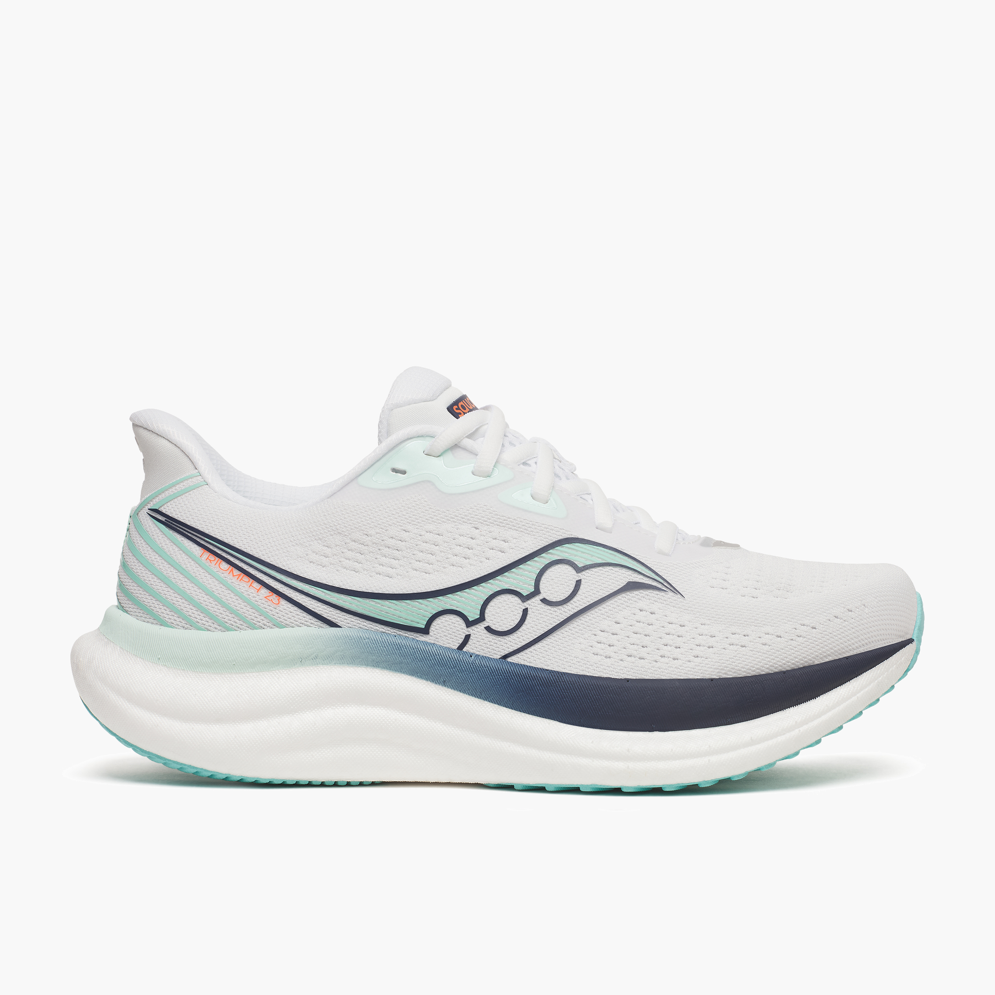 Lateral angle shot of Women's Triumph 23 in White / Navy