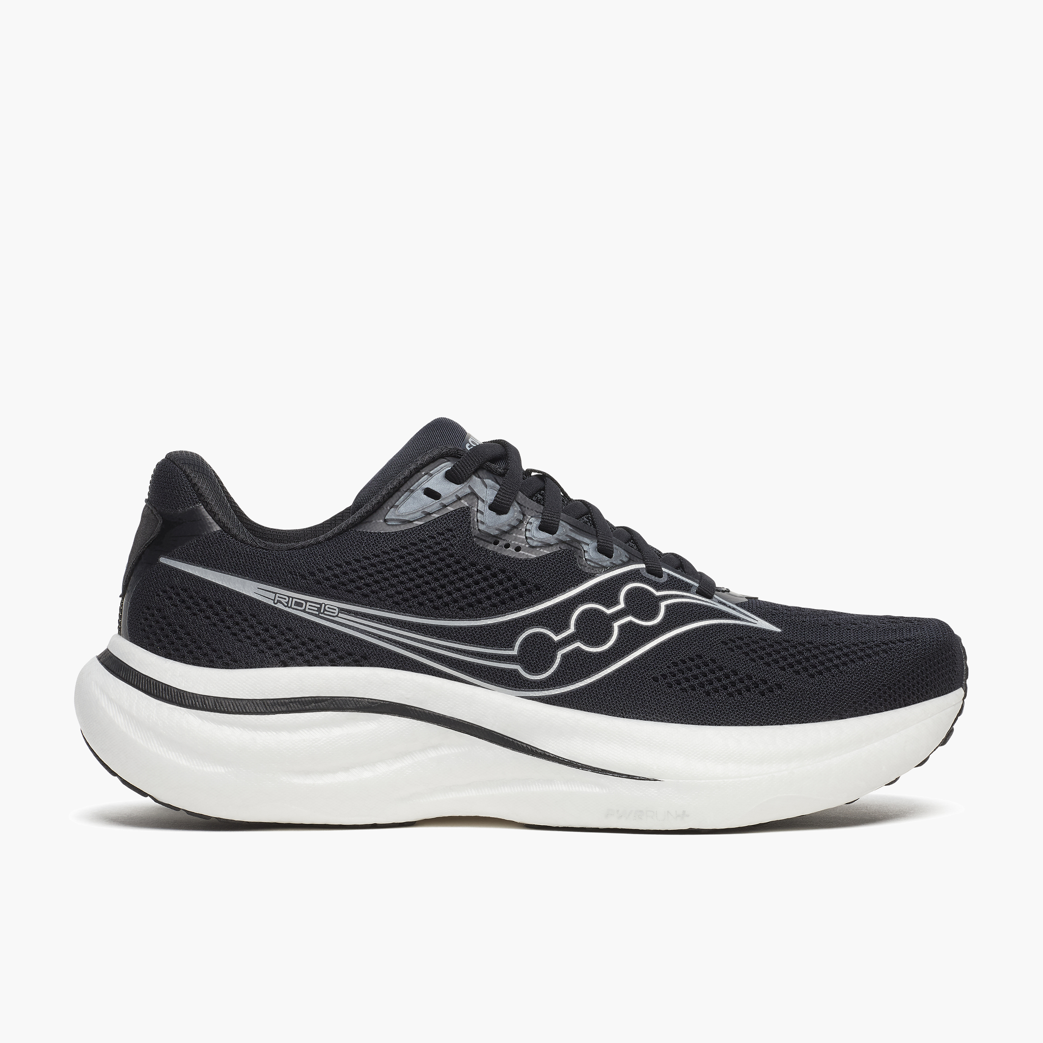 Lateral angle shot of Men's Ride 19 in Black / Silver