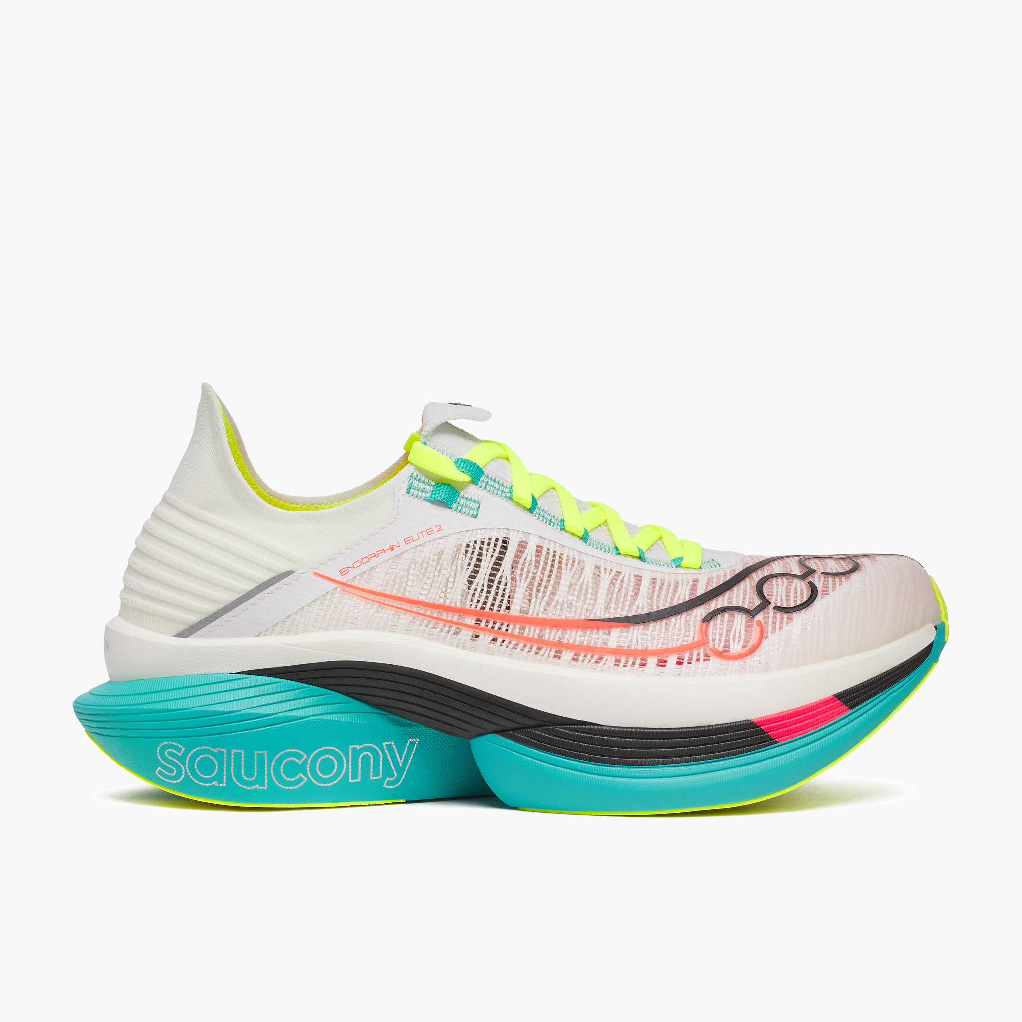 Lateral angle shot of Men's Endorphin Elite 2 in White/vizi