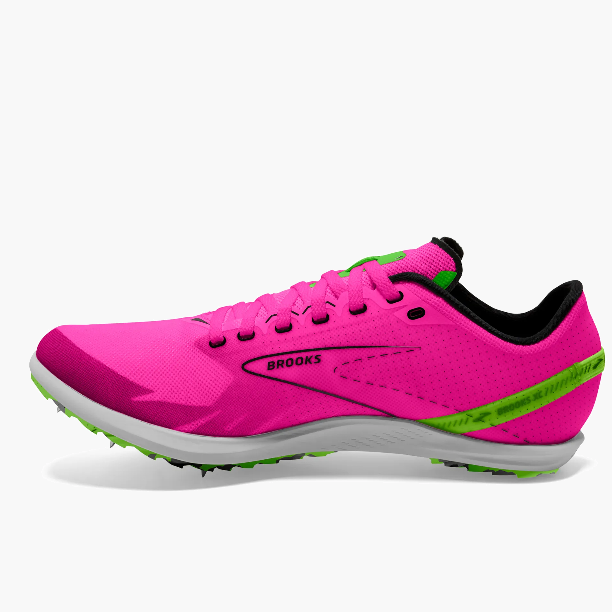 Medial angle shot of All Gender Draft XC in Pink Glo / Green / Black