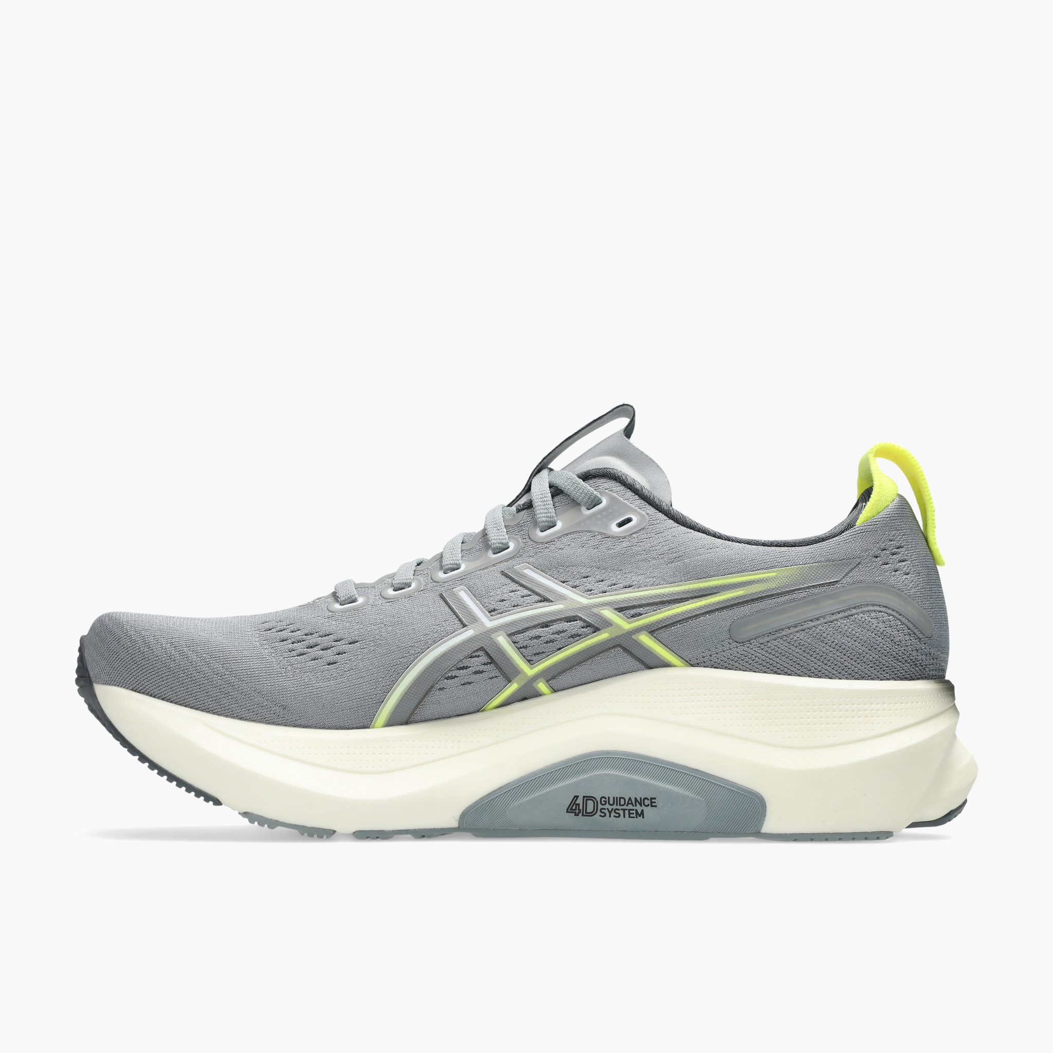 Medial angle shot of Men's Gel-Kayano 32 in Gravel / Citron