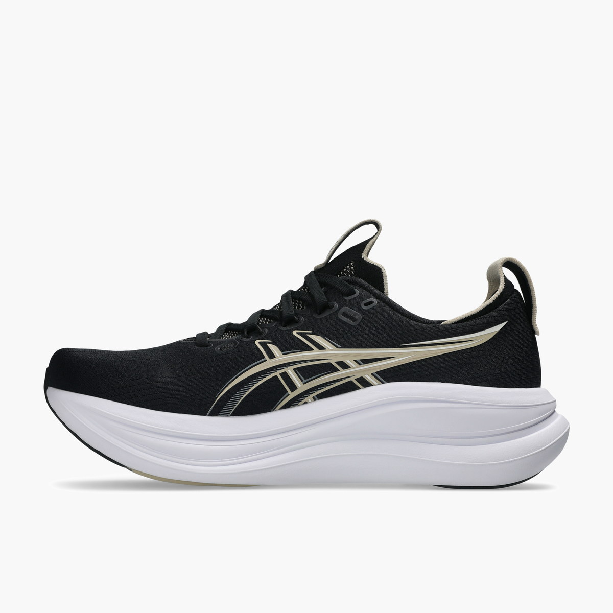 Medial angle shot of Men's Gel-Nimbus 28 in Black / Feather Grey