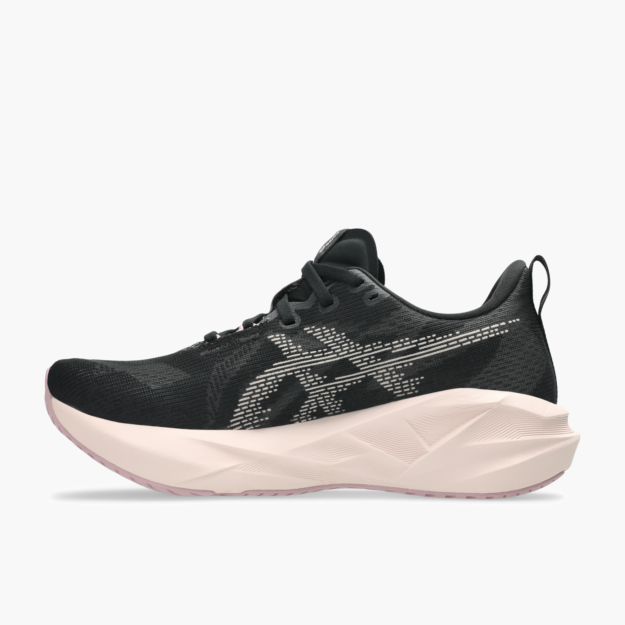 Medial angle shot of Women's Novablast 5 in Black / Pearl Pink