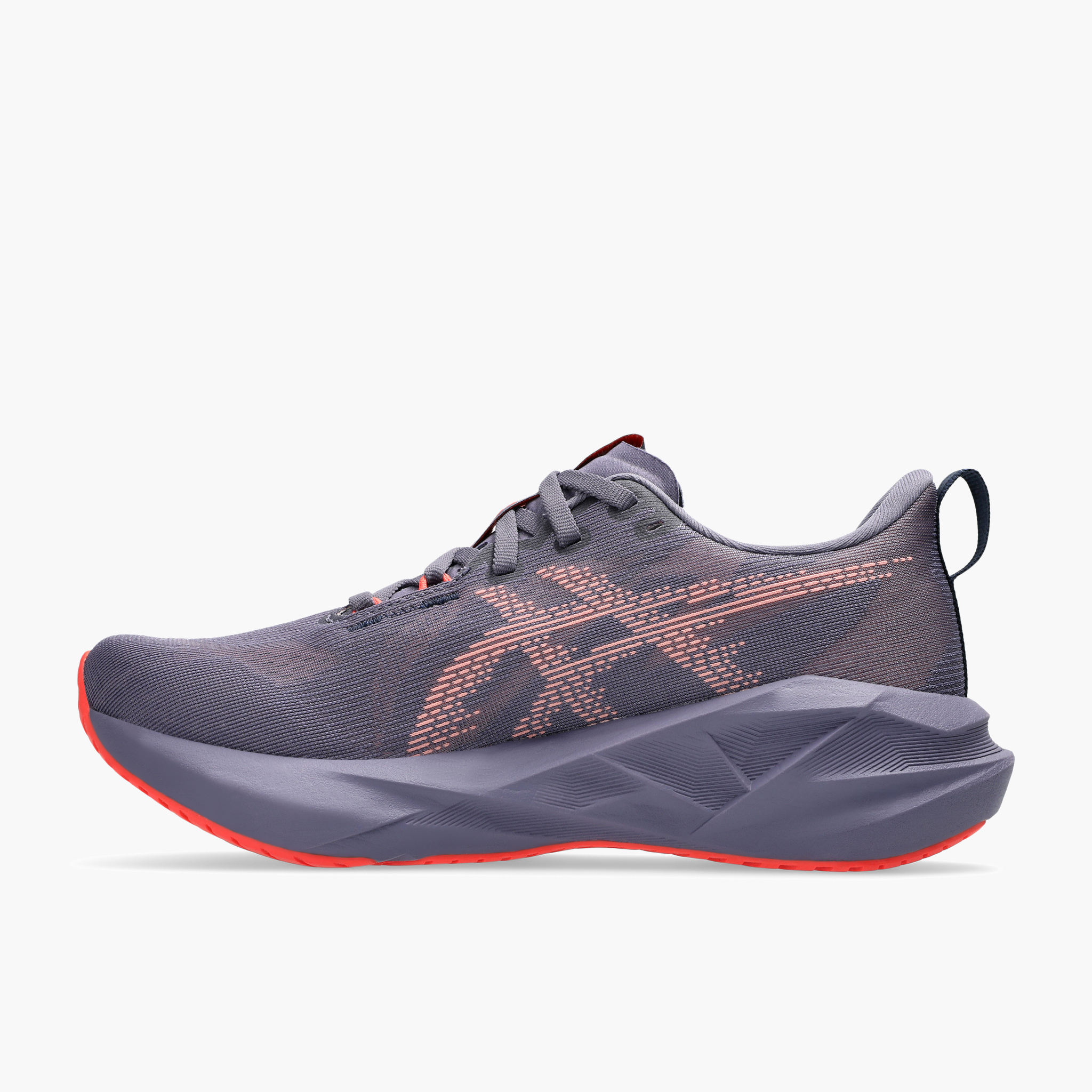 Medial angle shot of Women's Novablast 5 in Greyish Purple/coral Reef