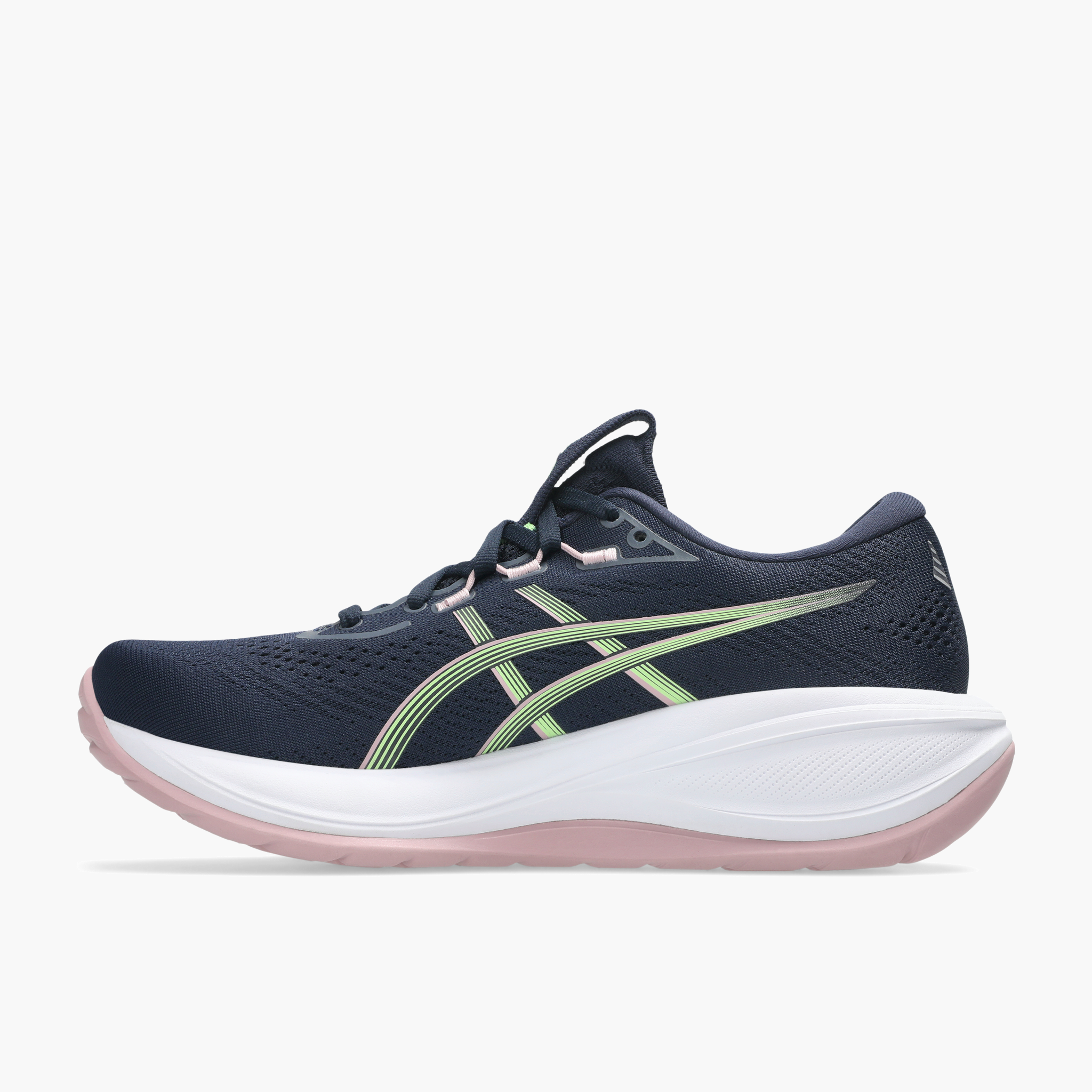 Medial angle shot of Women's Gel-Cumulus 28 in Midnight / Illuminate Green