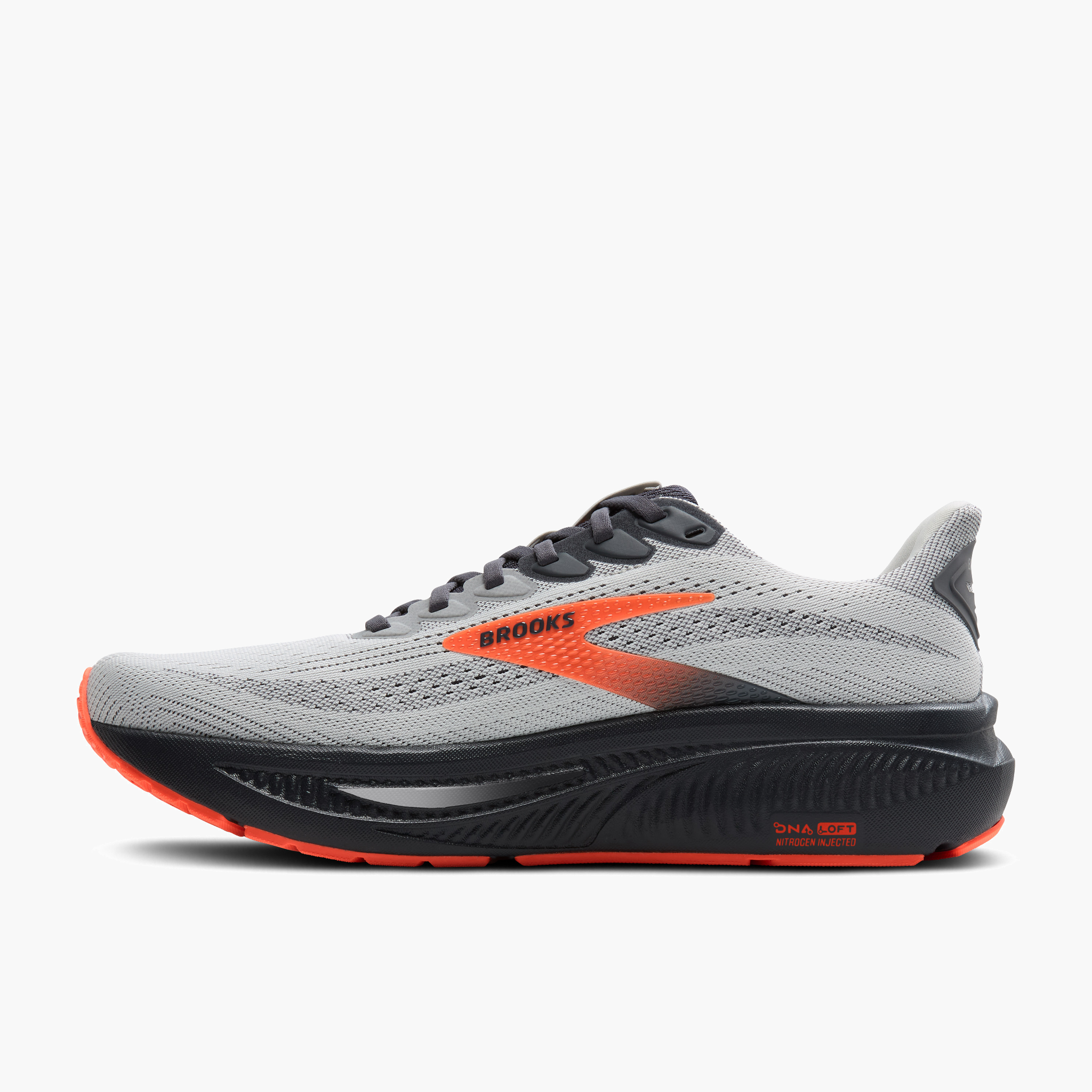 Medial angle shot of Men's Ghost 17 in Oyster Mushroom / Orange / Ebony