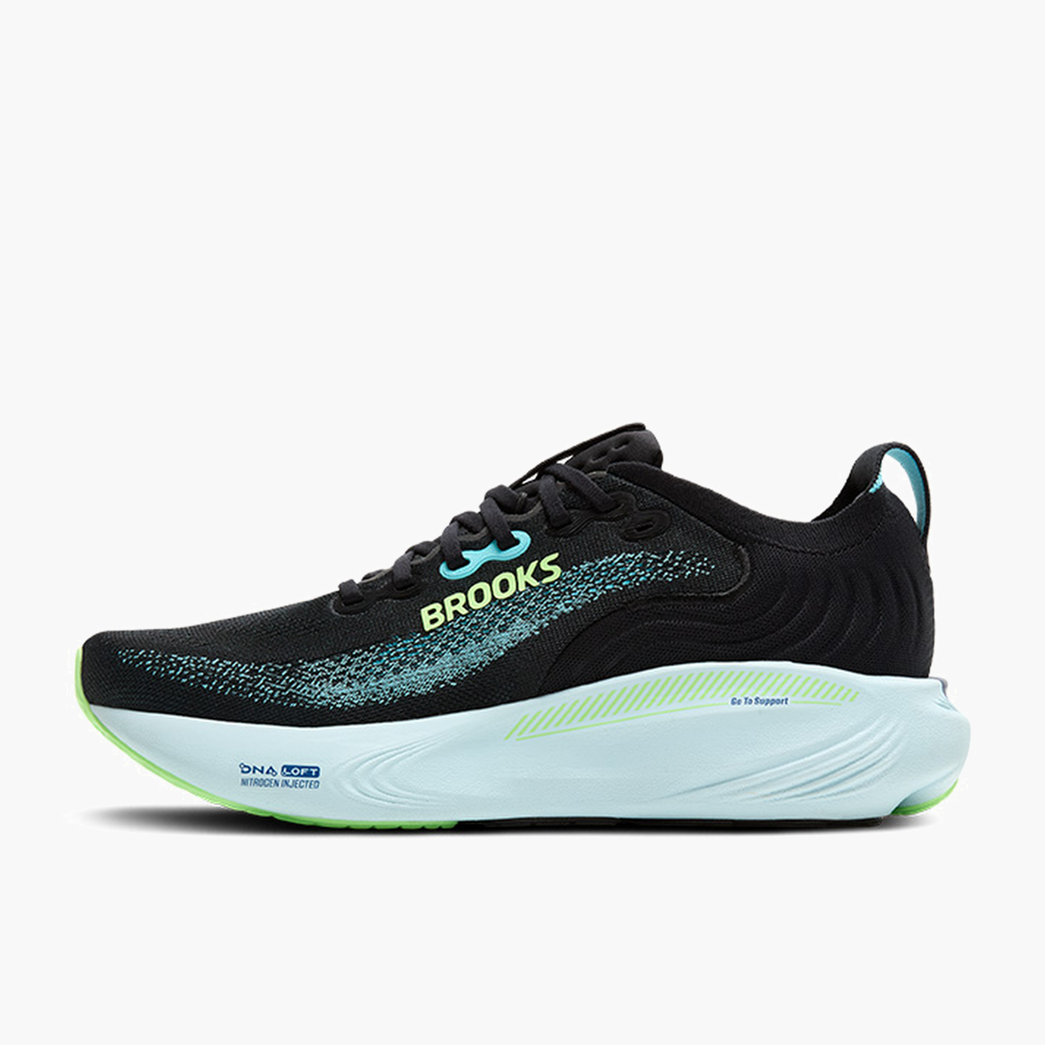 Medial angle shot of Men's Adrenaline GTS 25 in Black / Ipanema / Mint